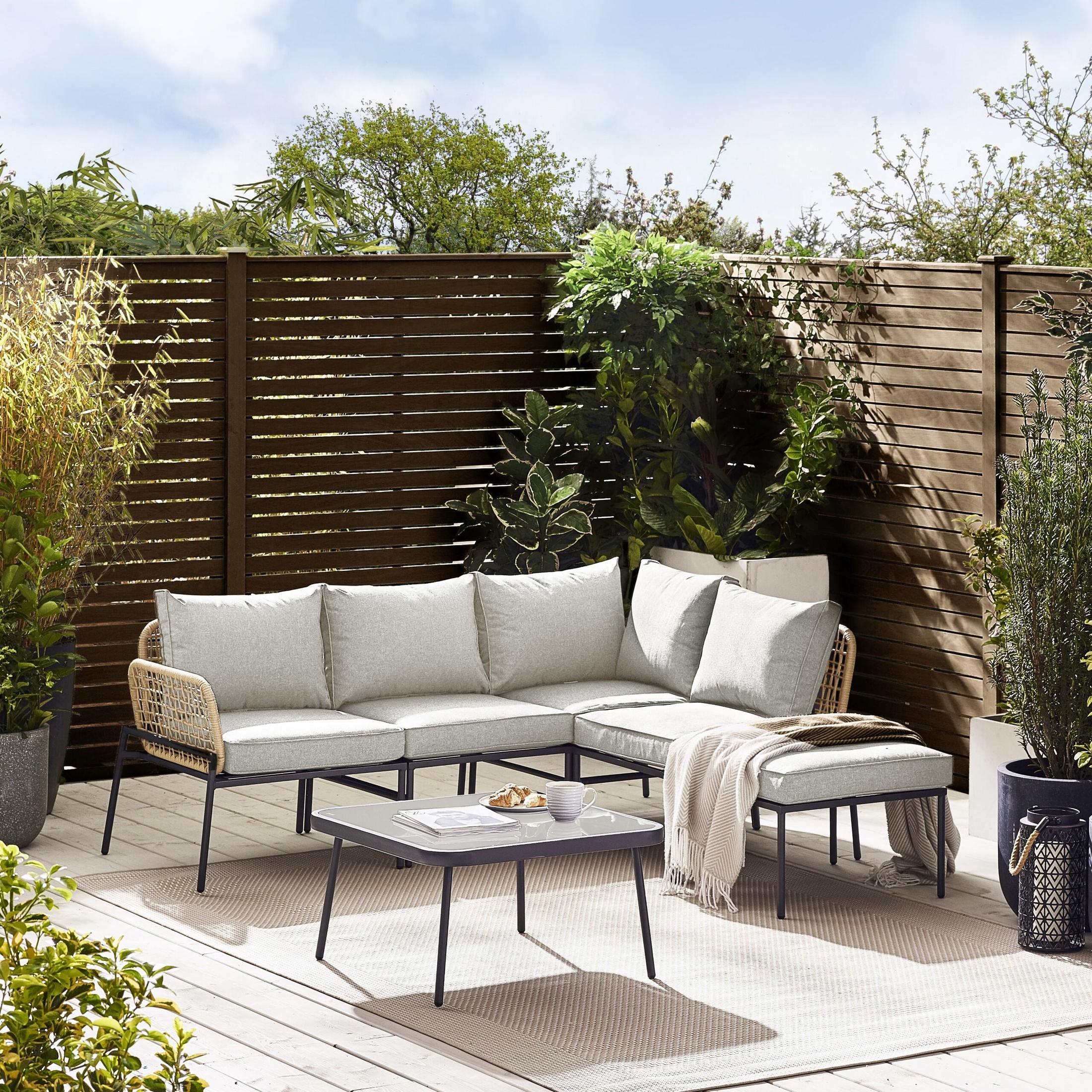 Maldives Beige Rattan & Taupe 5 Seat Garden Sofa Set