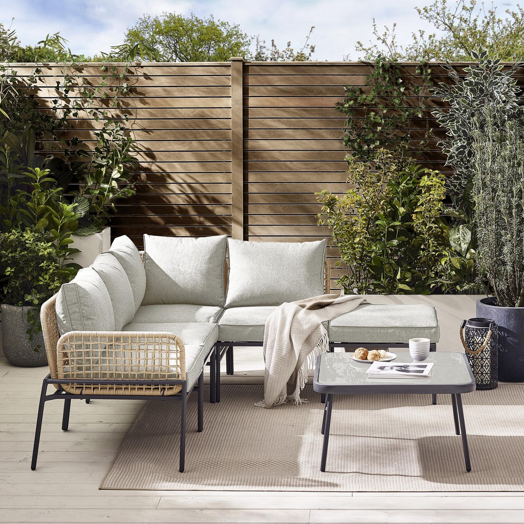 Maldives Beige Rattan & Taupe 5 Seat Garden Sofa Set