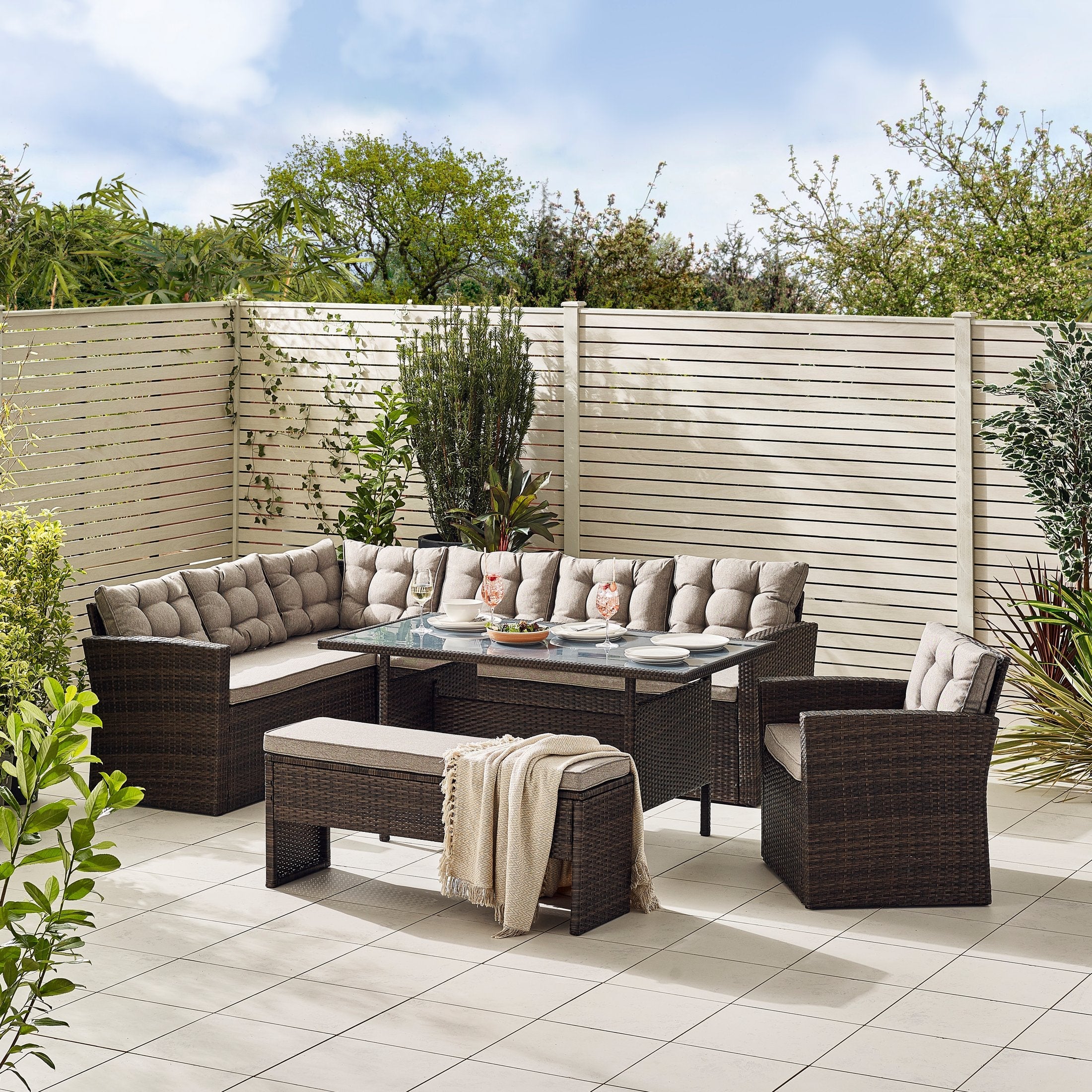 Marbella Brown Rattan 9 Seat Sofa Garden Dining Set