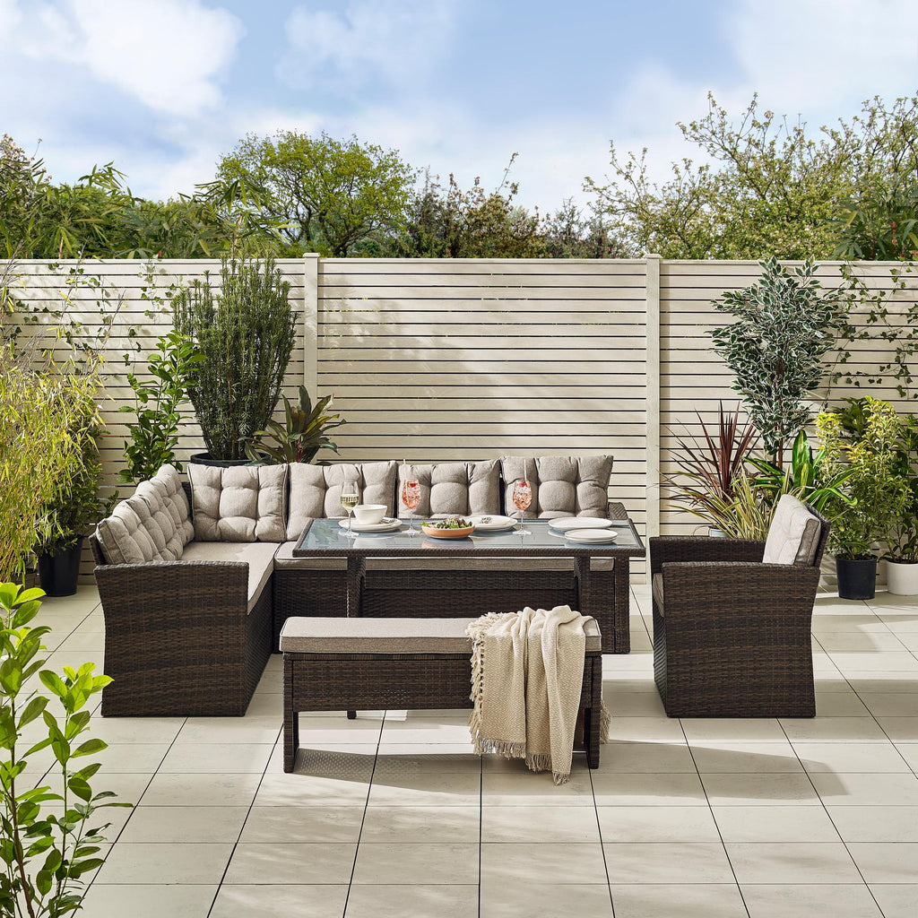 Marbella Brown Rattan 9 Seat Sofa Garden Dining Set