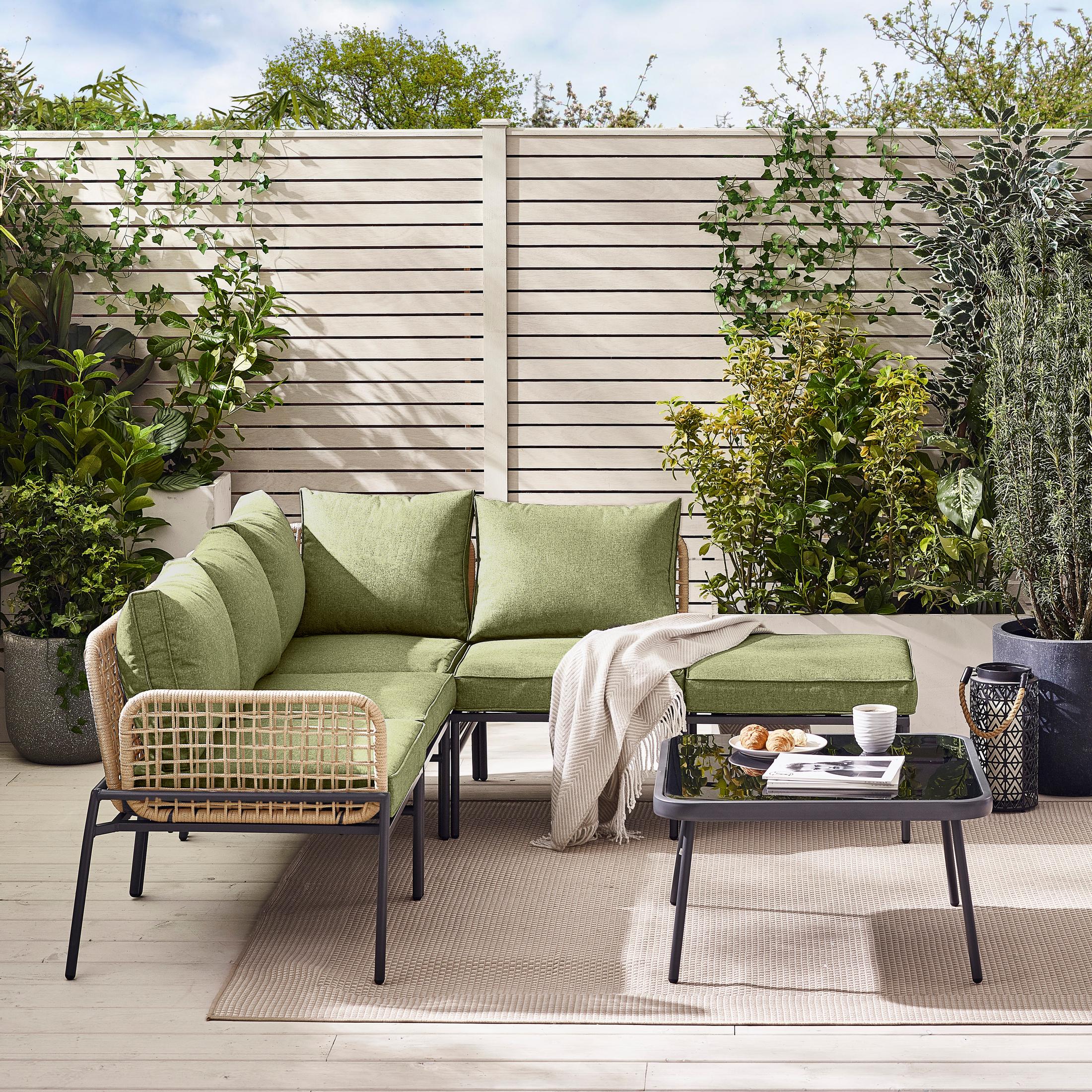 Maldives Beige Rattan & Green 5 Seat Garden Sofa Set