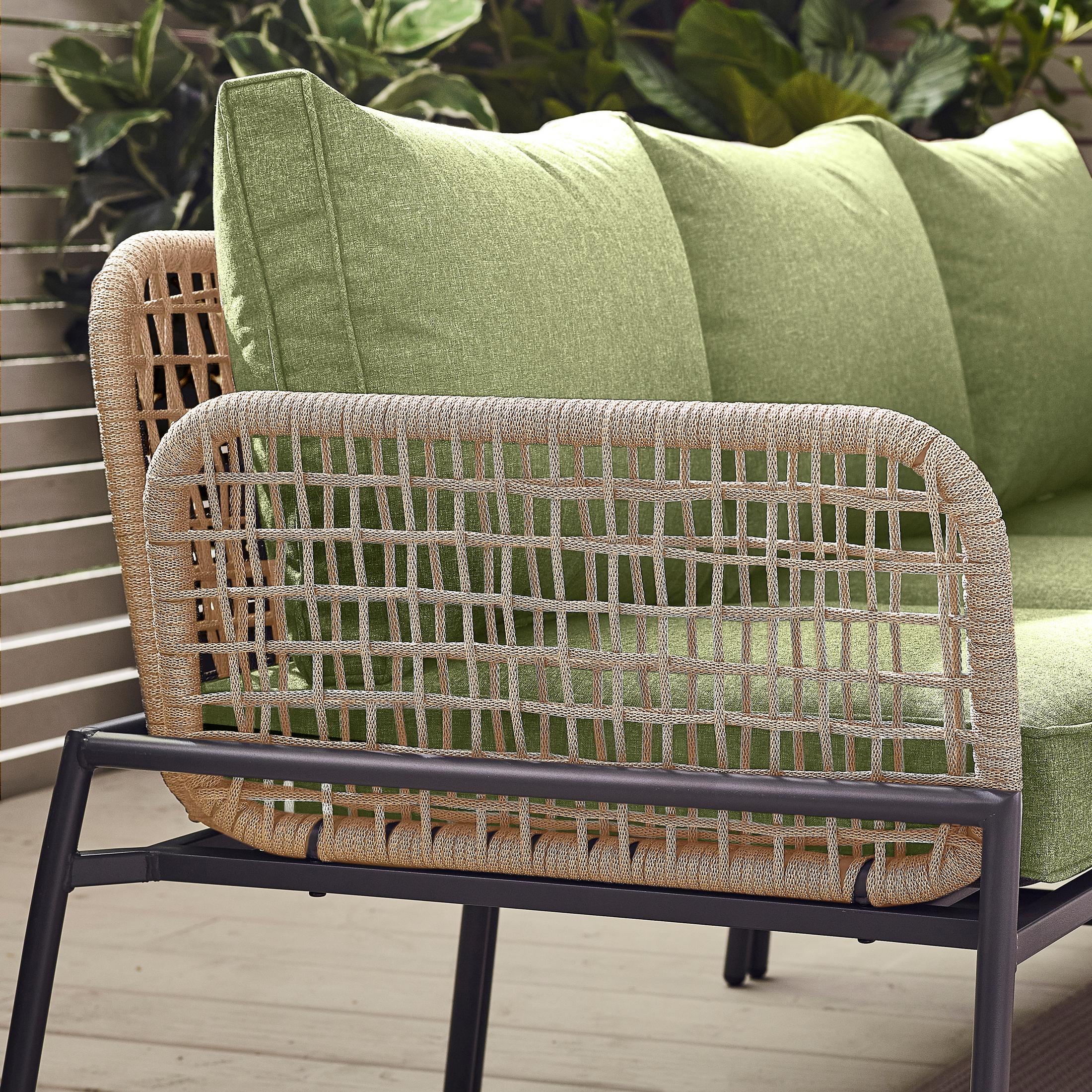 Maldives Beige Rattan & Green 5 Seat Garden Sofa Set