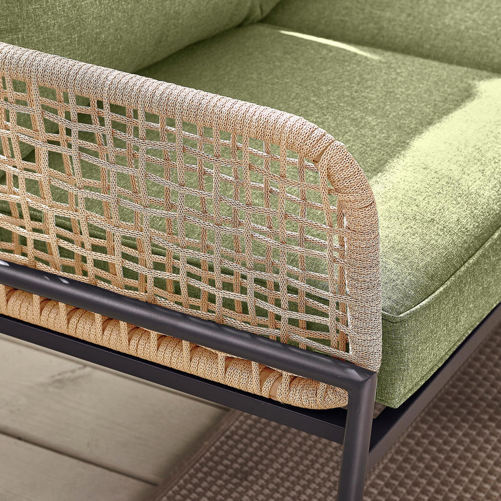 Maldives Beige Rattan & Green 5 Seat Garden Sofa Set