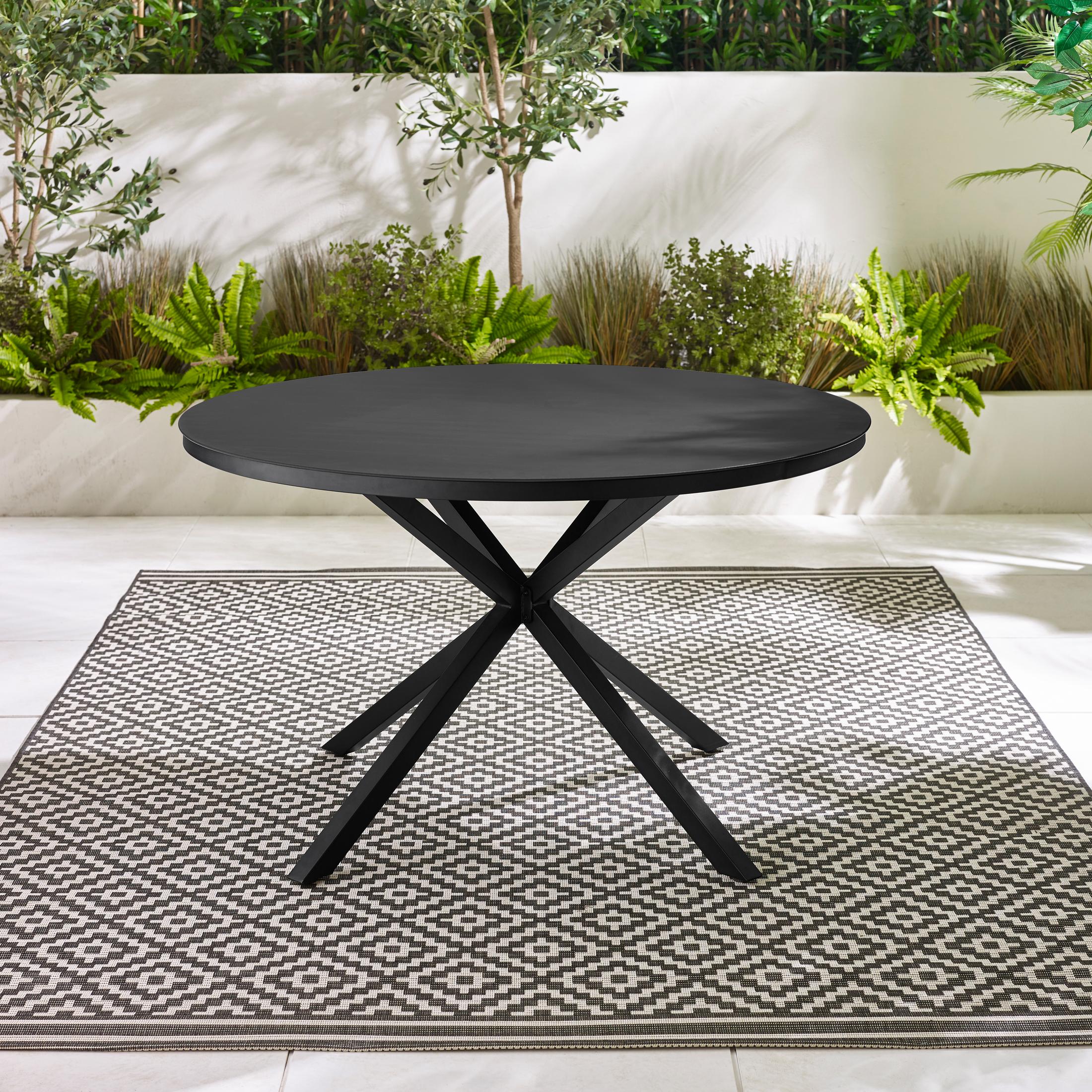 Nanterre Black Metal & Glass 4-6 Seat Round Garden Dining Table
