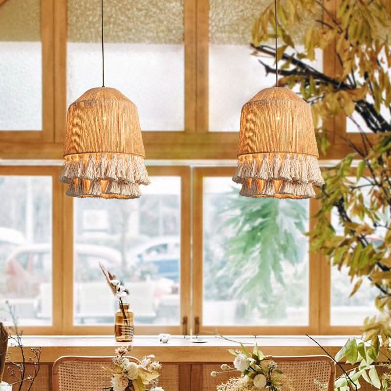 Lightsin Bohemian Creative Tassel Handmade Hemp Rope Pendant Light