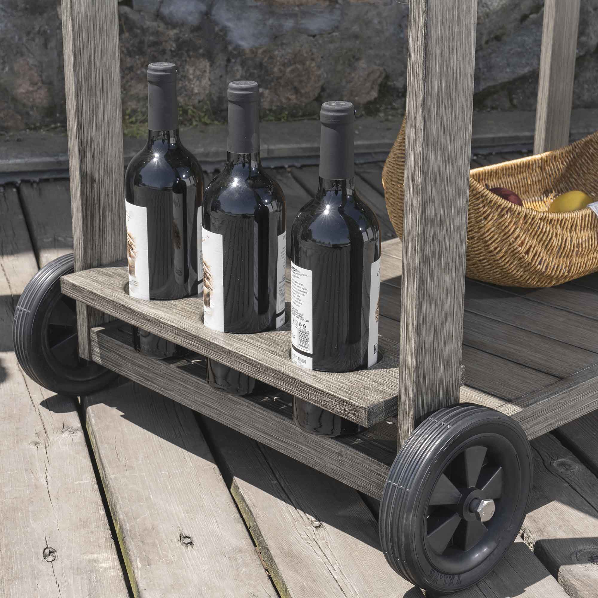 Montrose Aluminium Outdoor Bar Cart, Brushed Silver Oak