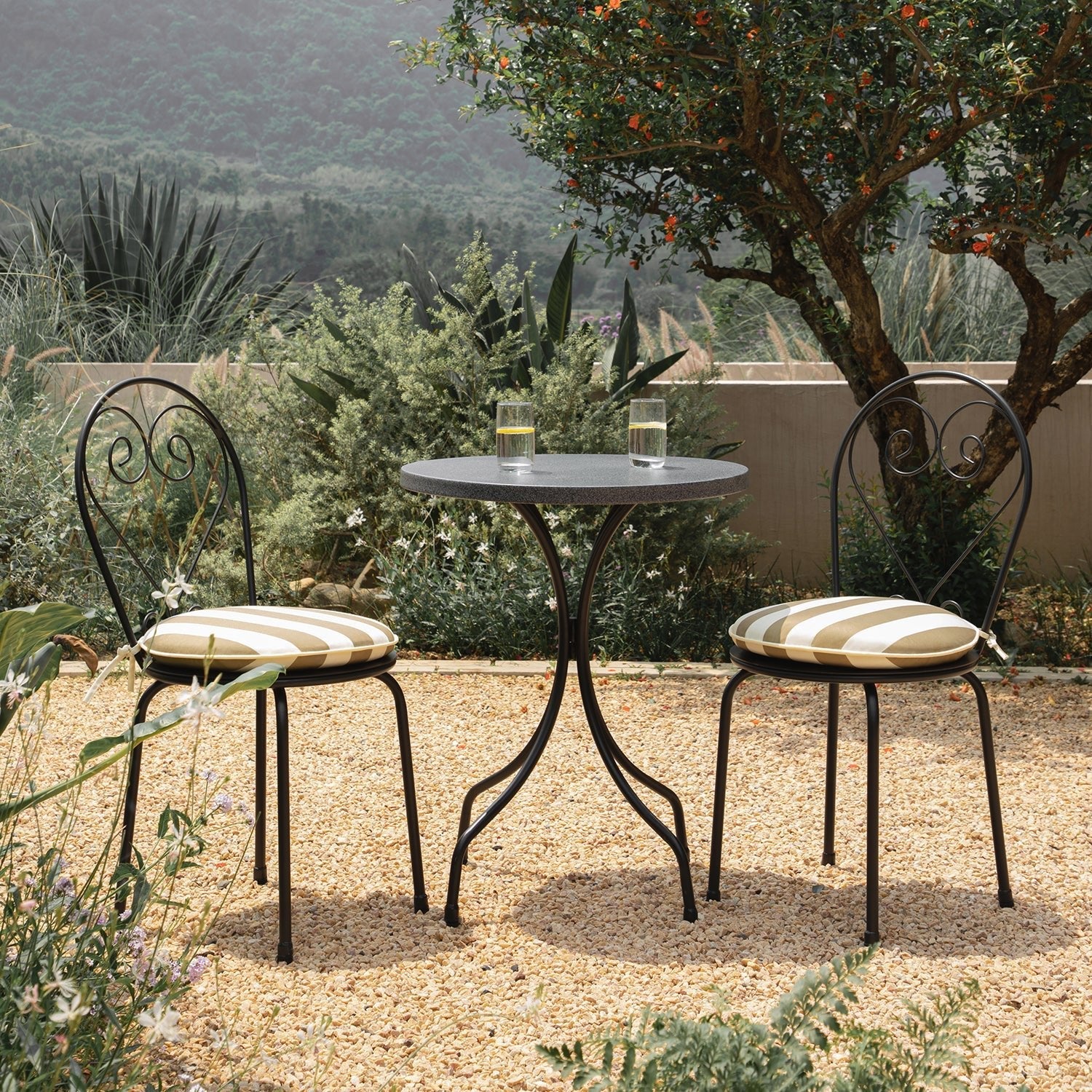 Haymes Metal Indoor and Outdoor Bistro Set, Khaki Stripe