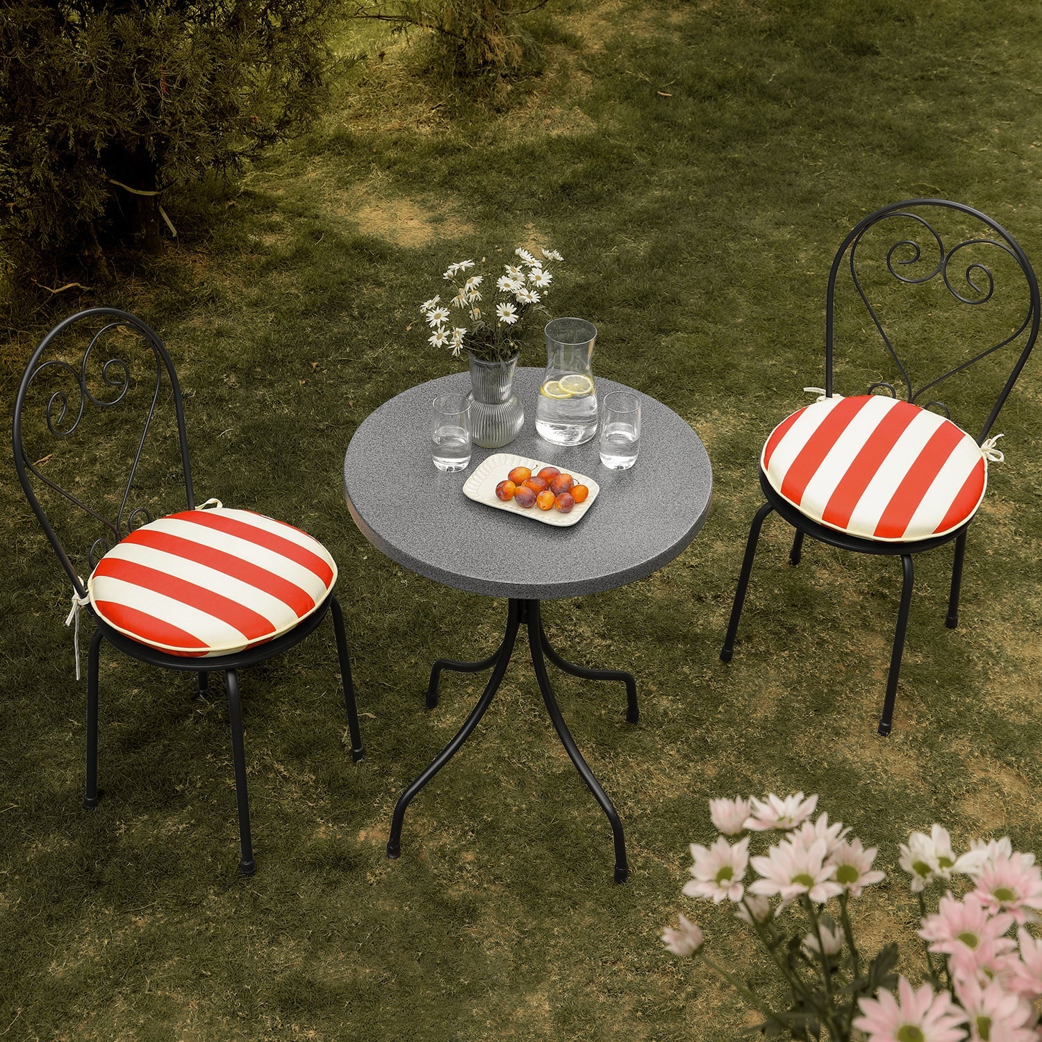 Haymes Metal Indoor and Outdoor Bistro Set, Scarlet Stripe