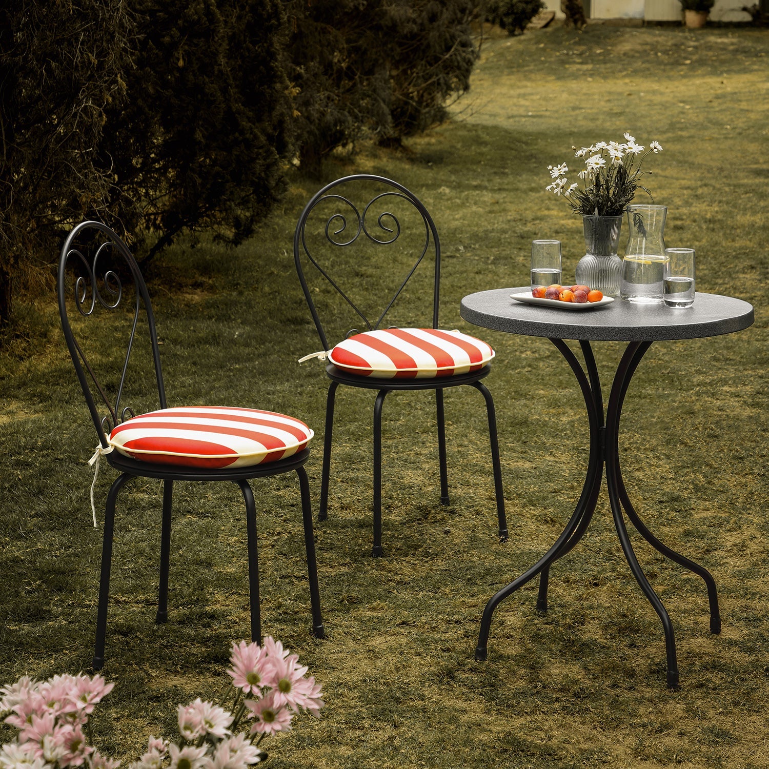 Haymes Metal Indoor and Outdoor Bistro Set, Scarlet Stripe
