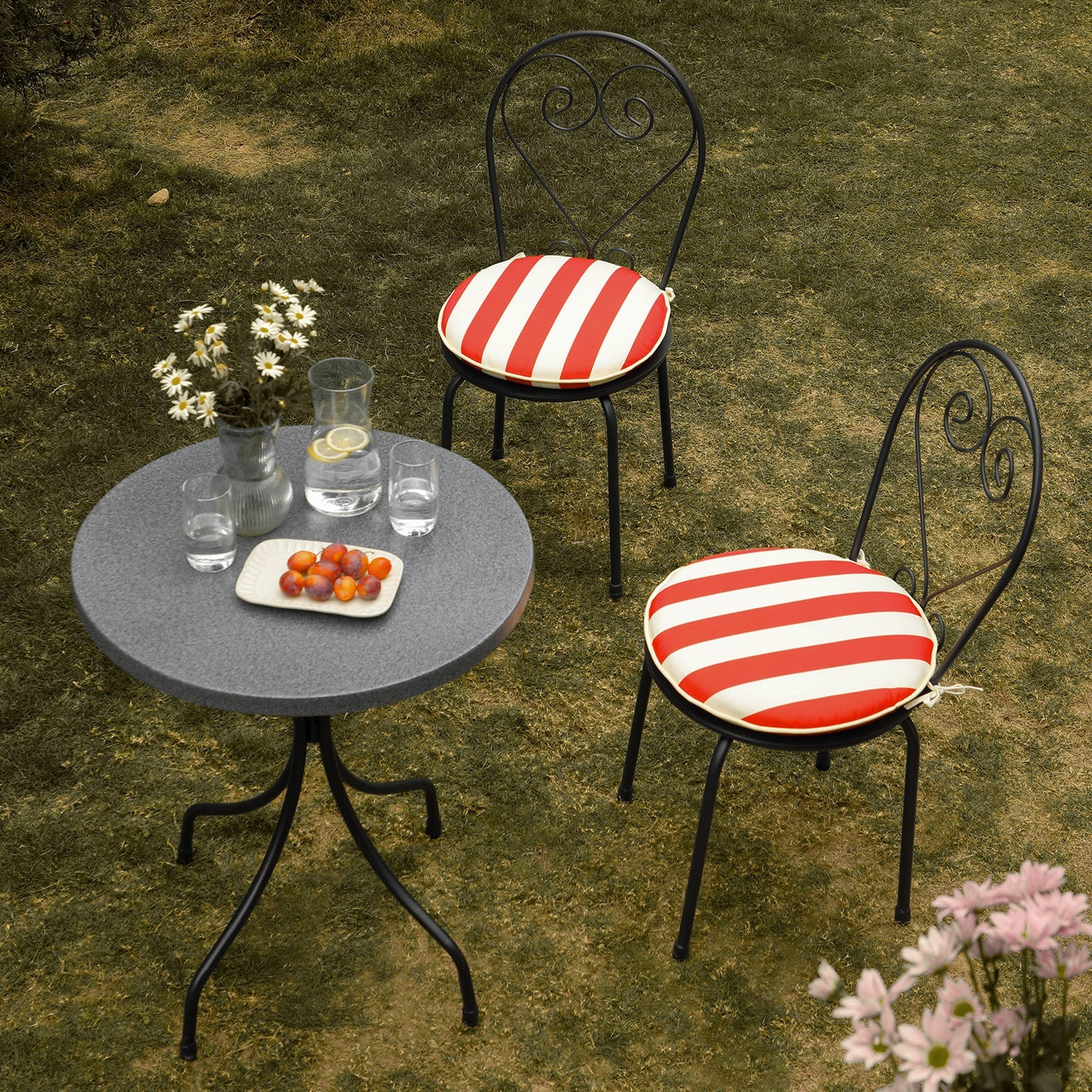 Haymes Metal Indoor and Outdoor Bistro Set, Scarlet Stripe