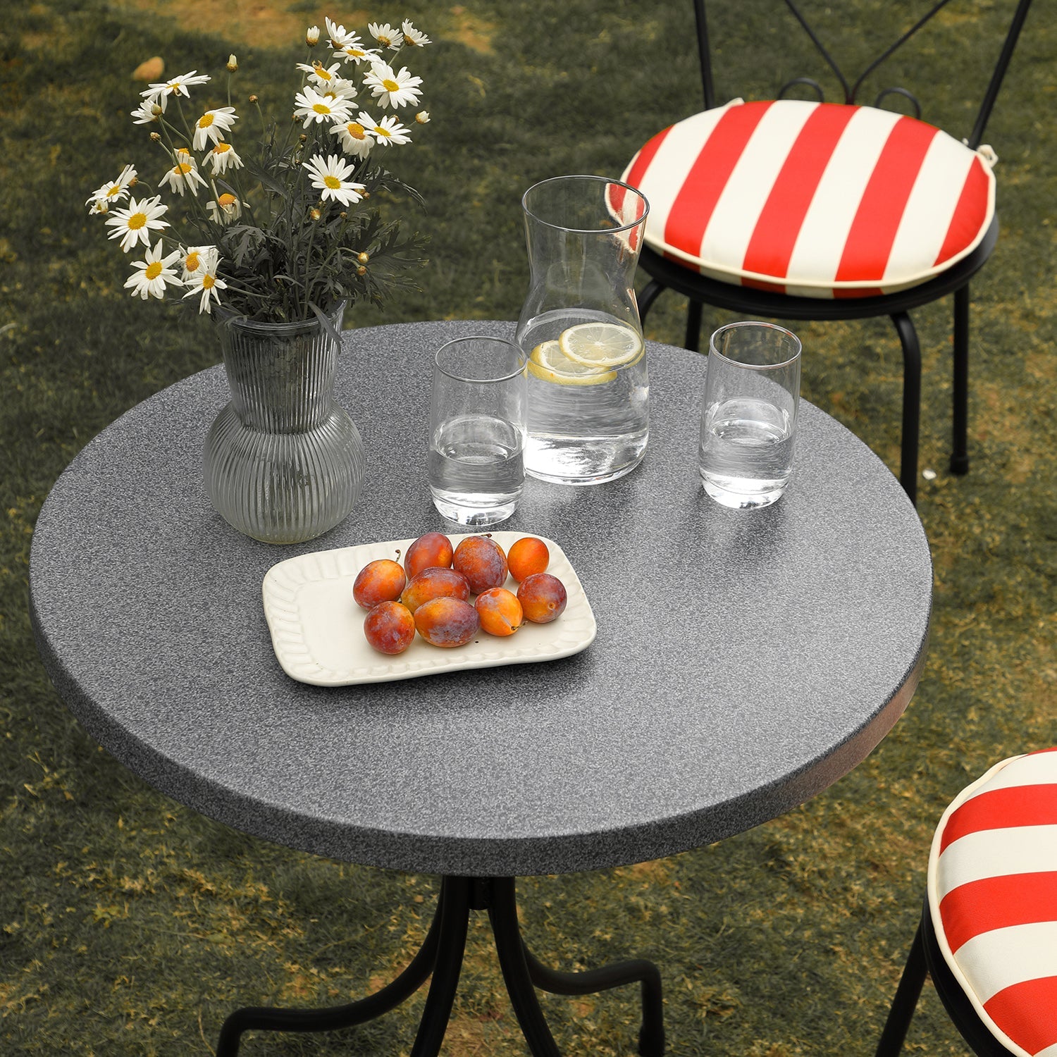 Haymes Metal Indoor and Outdoor Bistro Set, Scarlet Stripe