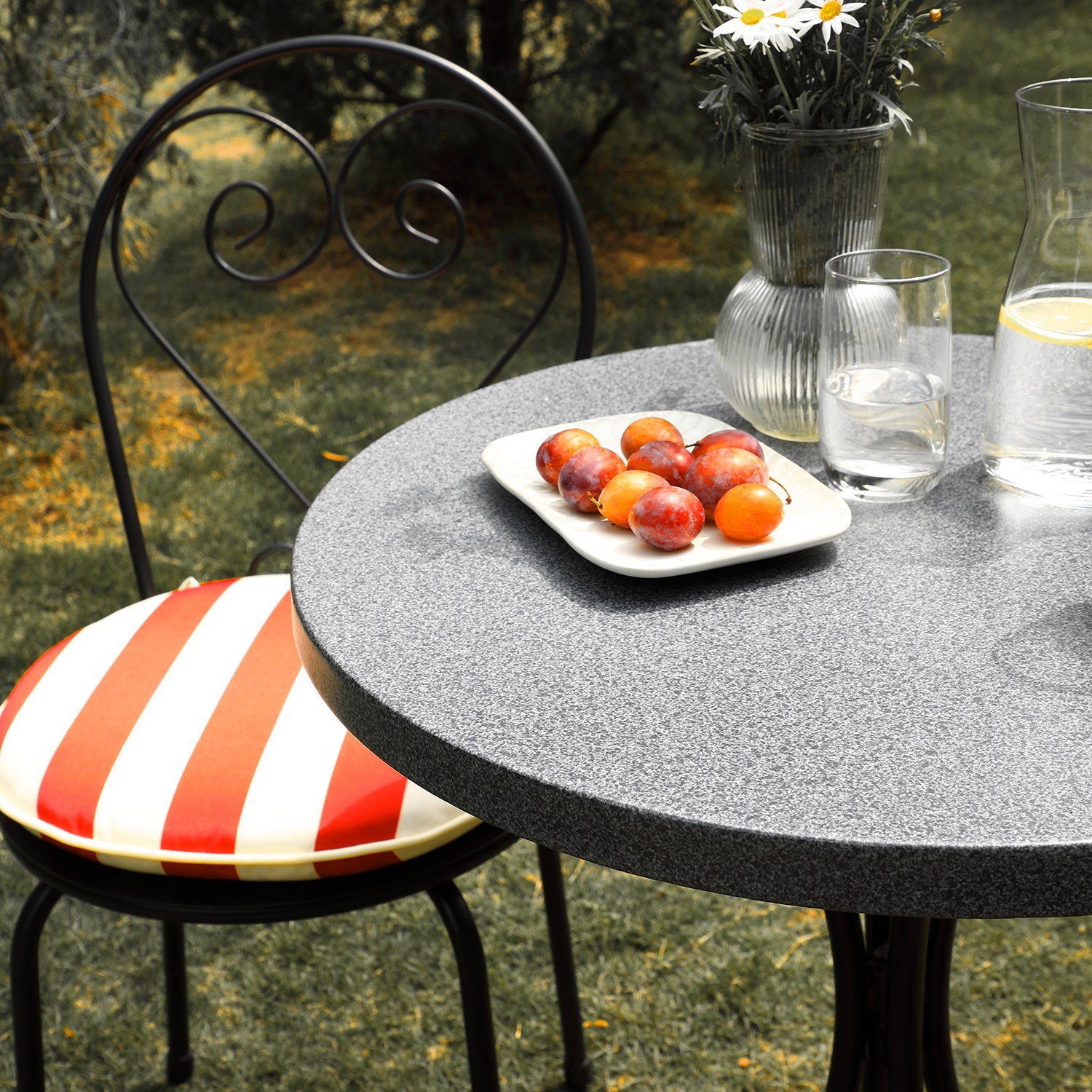 Haymes Metal Indoor and Outdoor Bistro Set, Scarlet Stripe