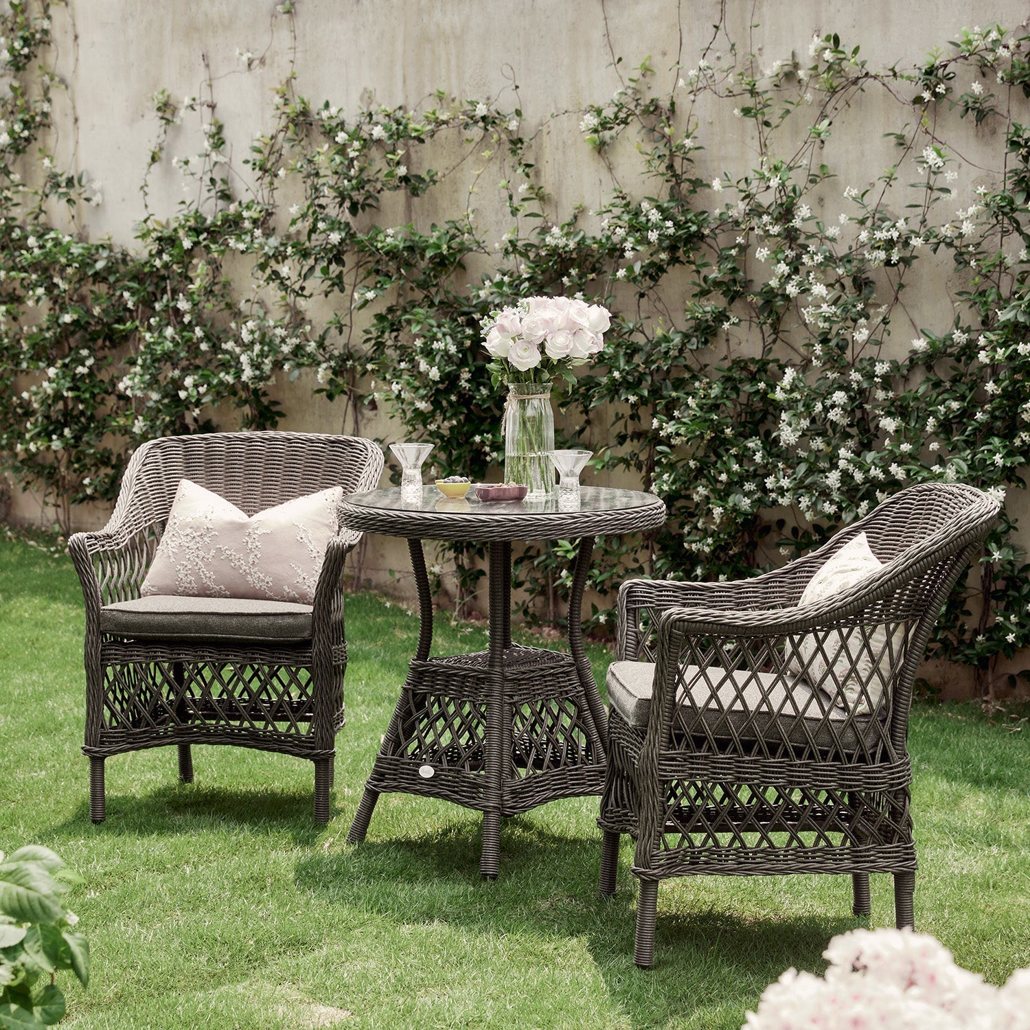 Willowbrook Lattice Weave Rattan Bistro Set, Dark Grey