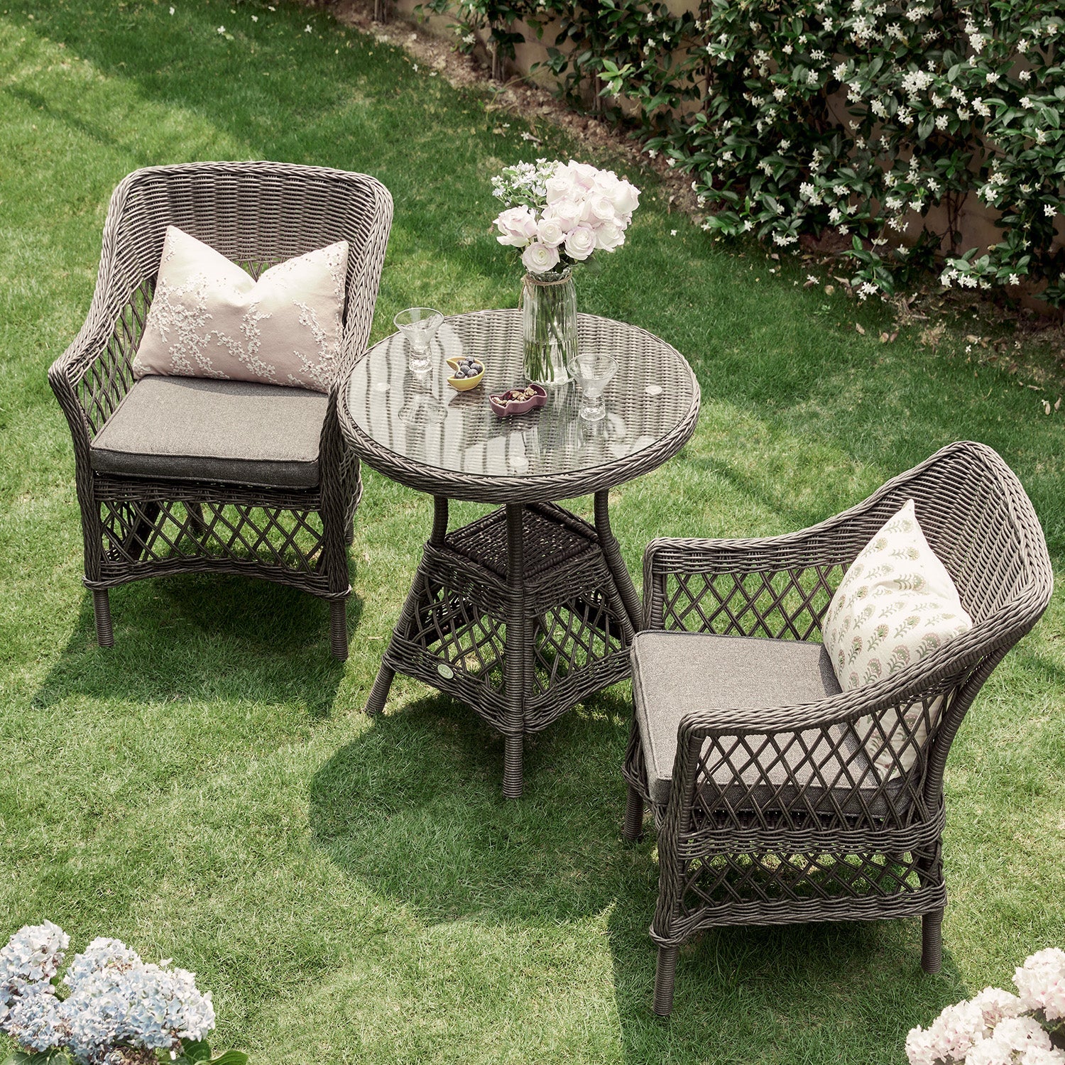 Willowbrook Lattice Weave Rattan Bistro Set, Dark Grey