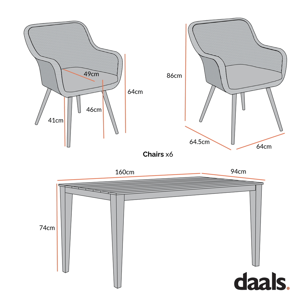 Cliveden Outdoor Aluminium Washed Wood Effect and Round Wicker Rattan 6-Seater Dining Set