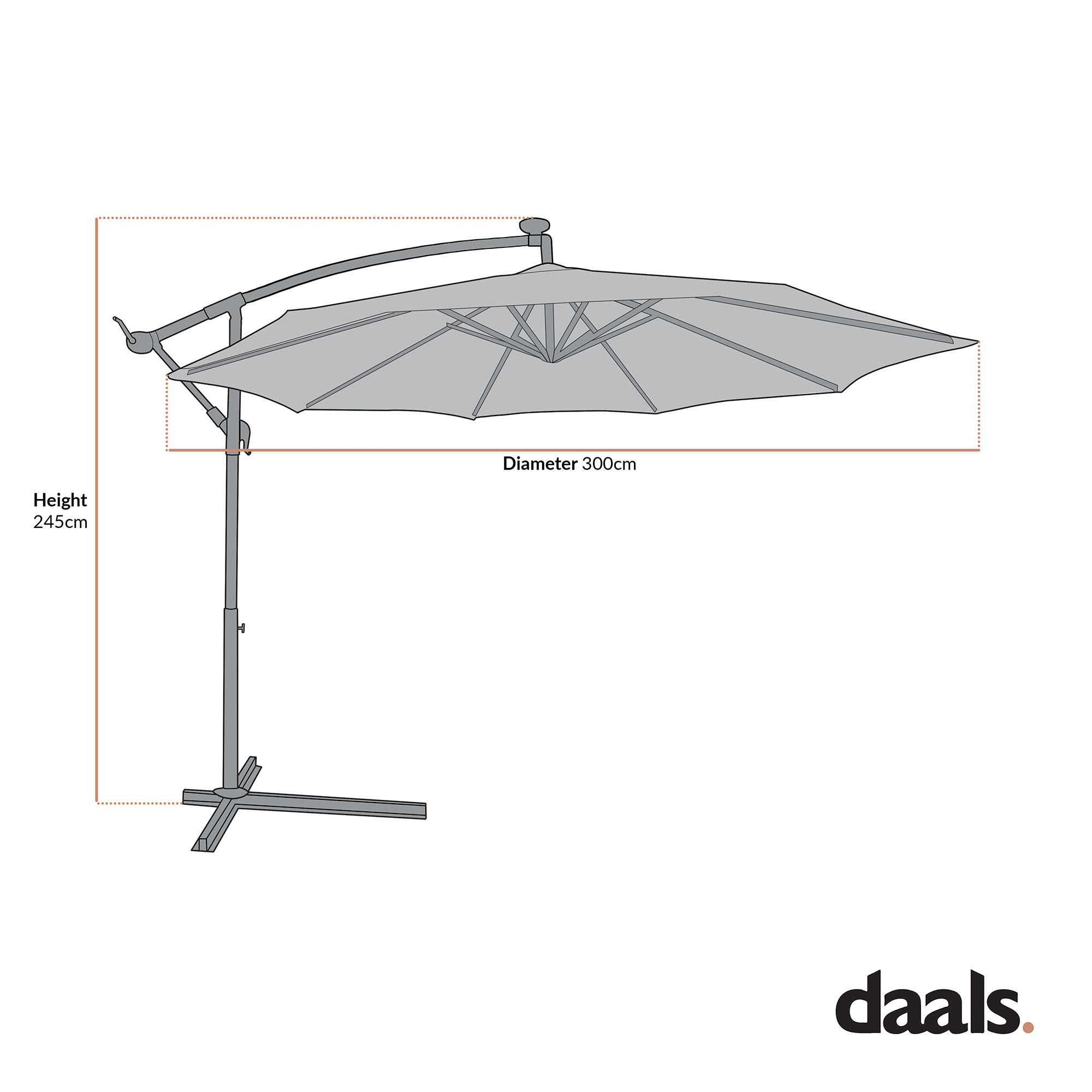 3M LED Light Cantilever Garden Leanover Parasol, Grey