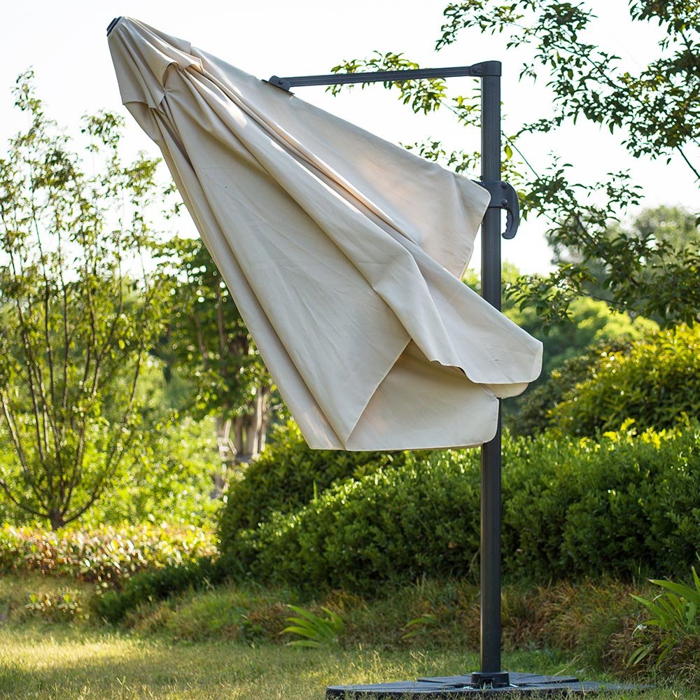 300cm Large Square 360° Aluminium Roma Cantilever Garden Hanging Parasol, Beige
