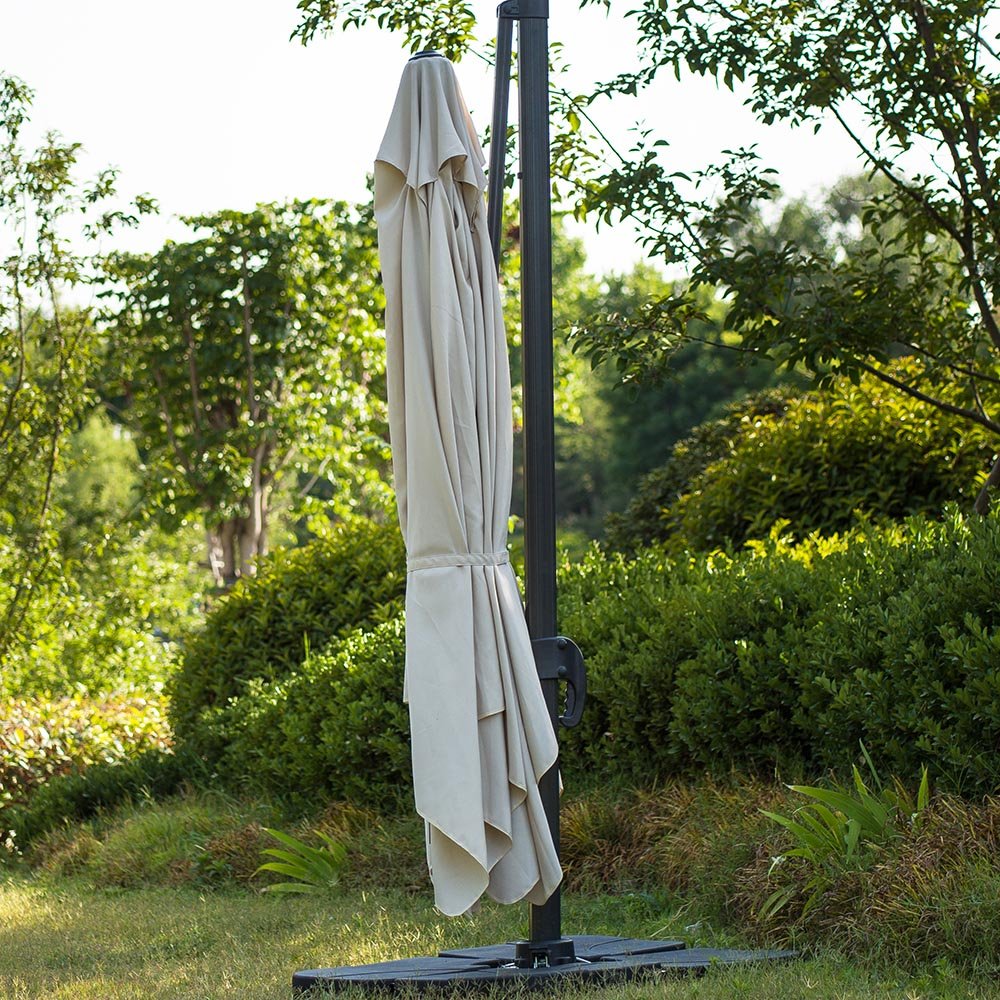 300cm Large Square 360° Aluminium Roma Cantilever Garden Hanging Parasol, Beige