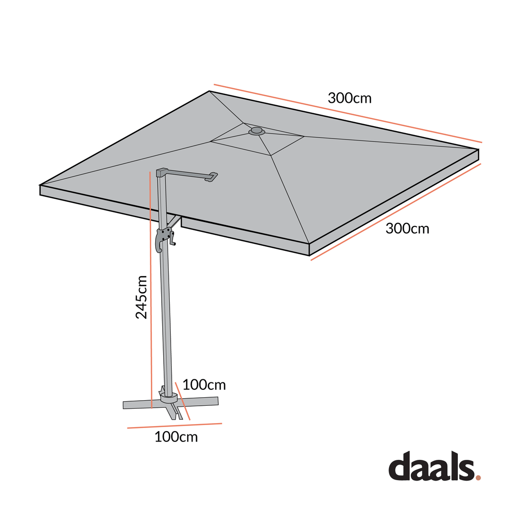 300cm Large Square 360° Aluminium Roma Cantilever Garden Hanging Parasol, Beige