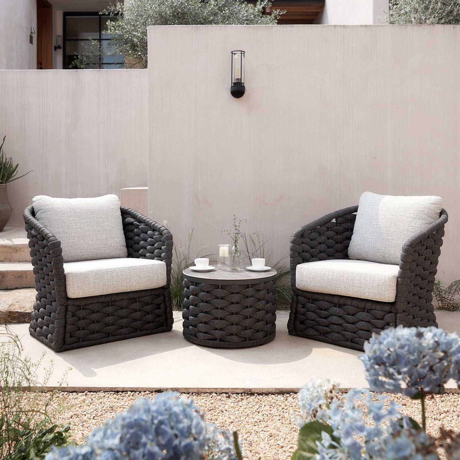 Positano Wide Rope Bistro Set, Grey