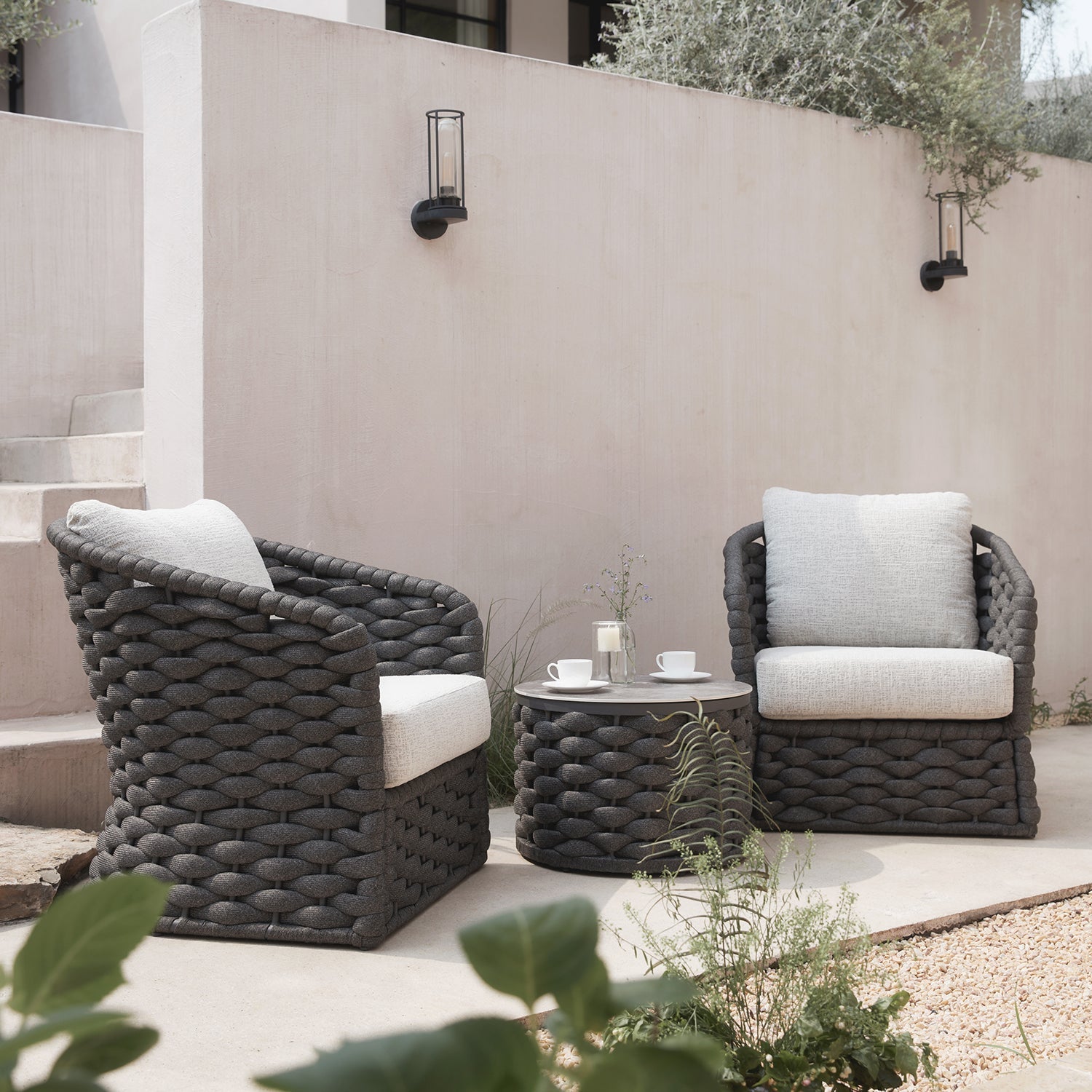 Positano Wide Rope Bistro Set, Grey