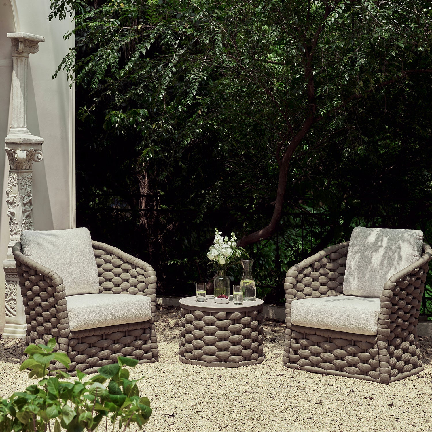 Positano Wide Rope Bistro Set, Taupe