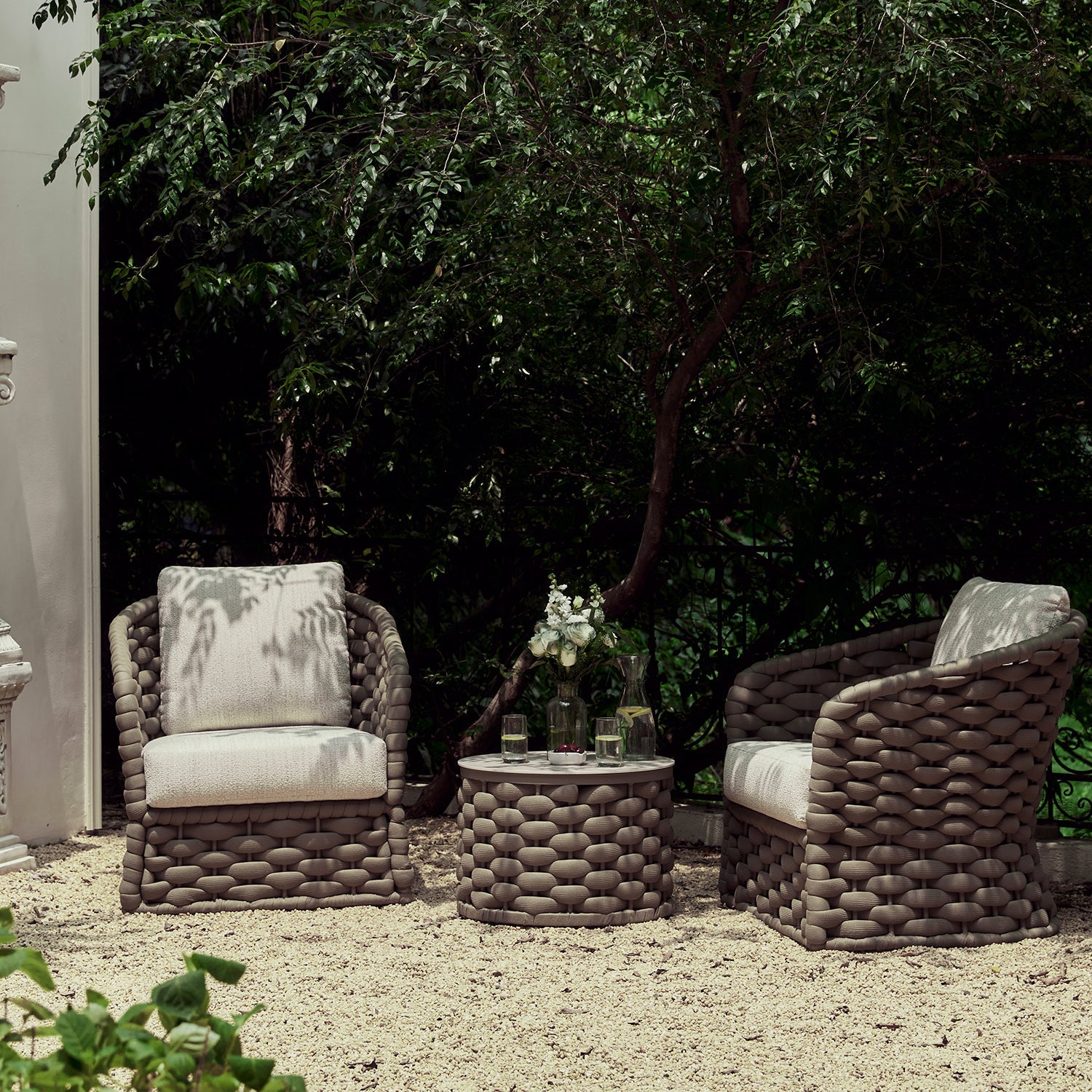 Positano Wide Rope Bistro Set, Taupe