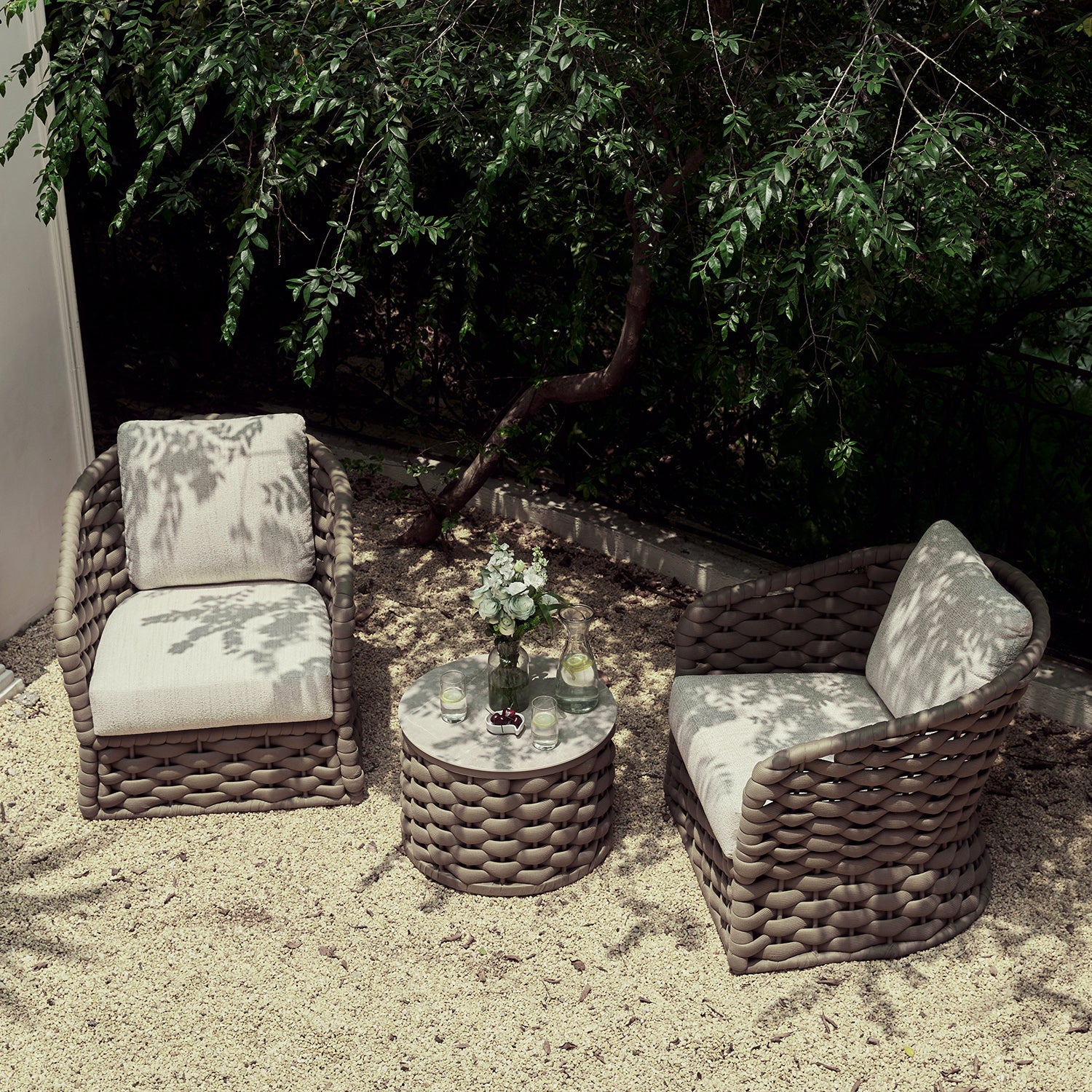Positano Wide Rope Bistro Set, Taupe