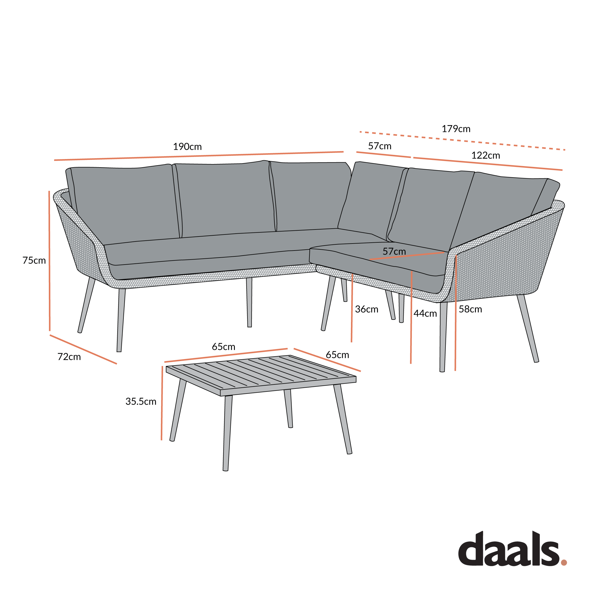 Cliveden Outdoor Aluminium Washed Wood Effect and Round Wicker Rattan Corner Sofa Set