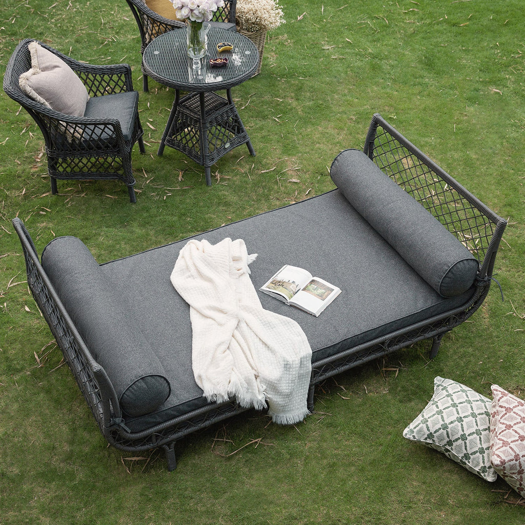 Willowbrook Lattice Weave Rattan Daybed, Dark Grey