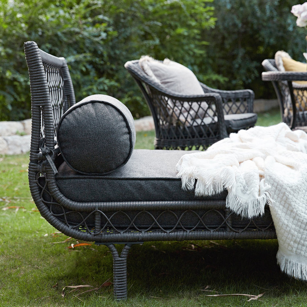 Willowbrook Lattice Weave Rattan Daybed, Dark Grey