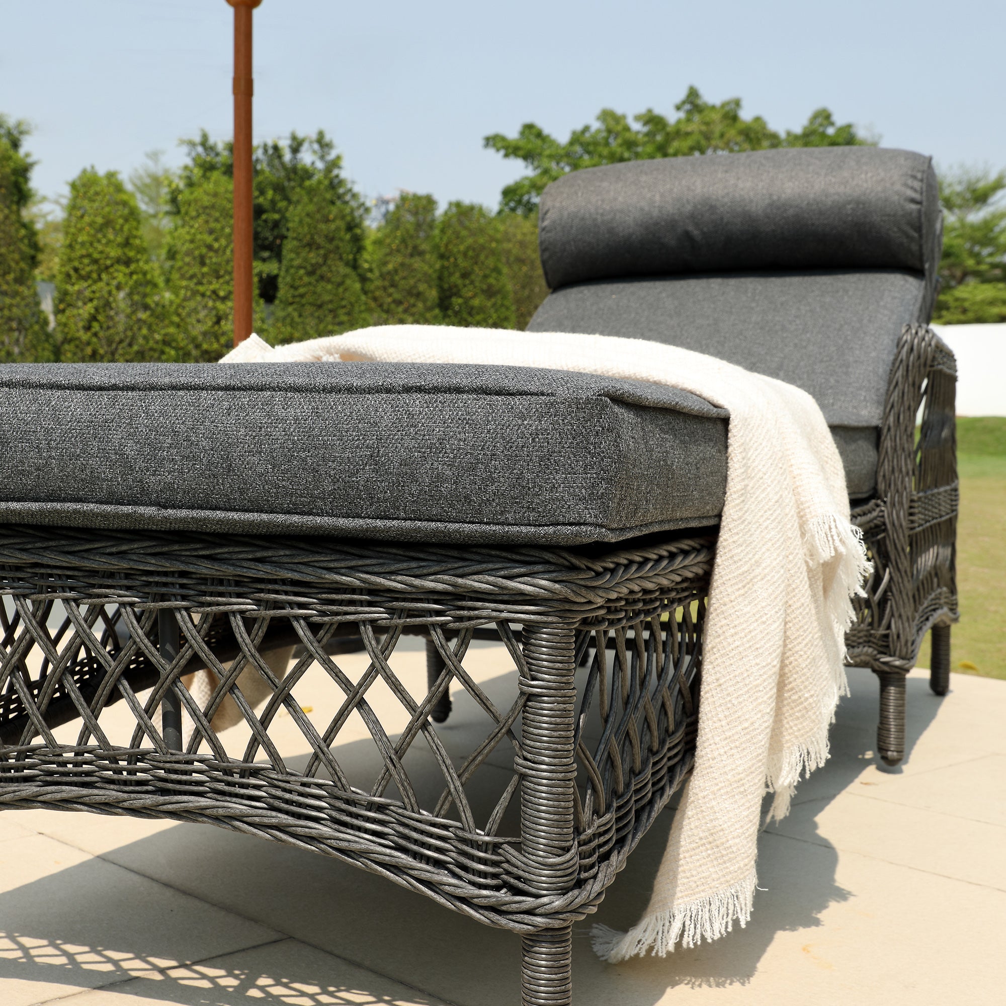 Willowbrook Lattice Weave Rattan Sun Lounger, Dark Grey