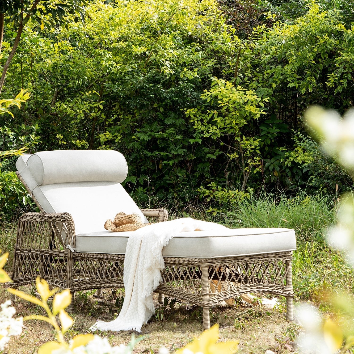Willowbrook Lattice Weave Rattan Sun Lounger, Natural