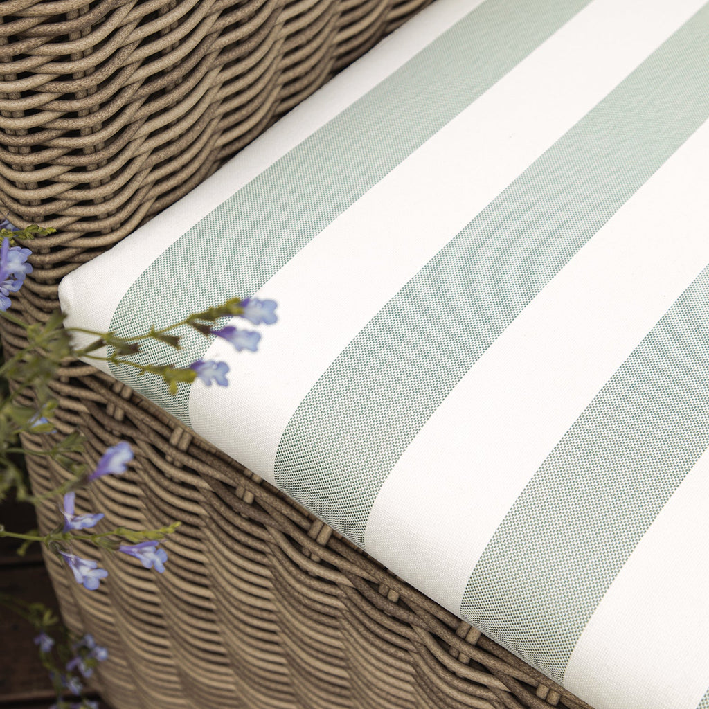 Bellagio Round Wicker Bistro Set with Rising Side Table, Natural with Sage Stripes