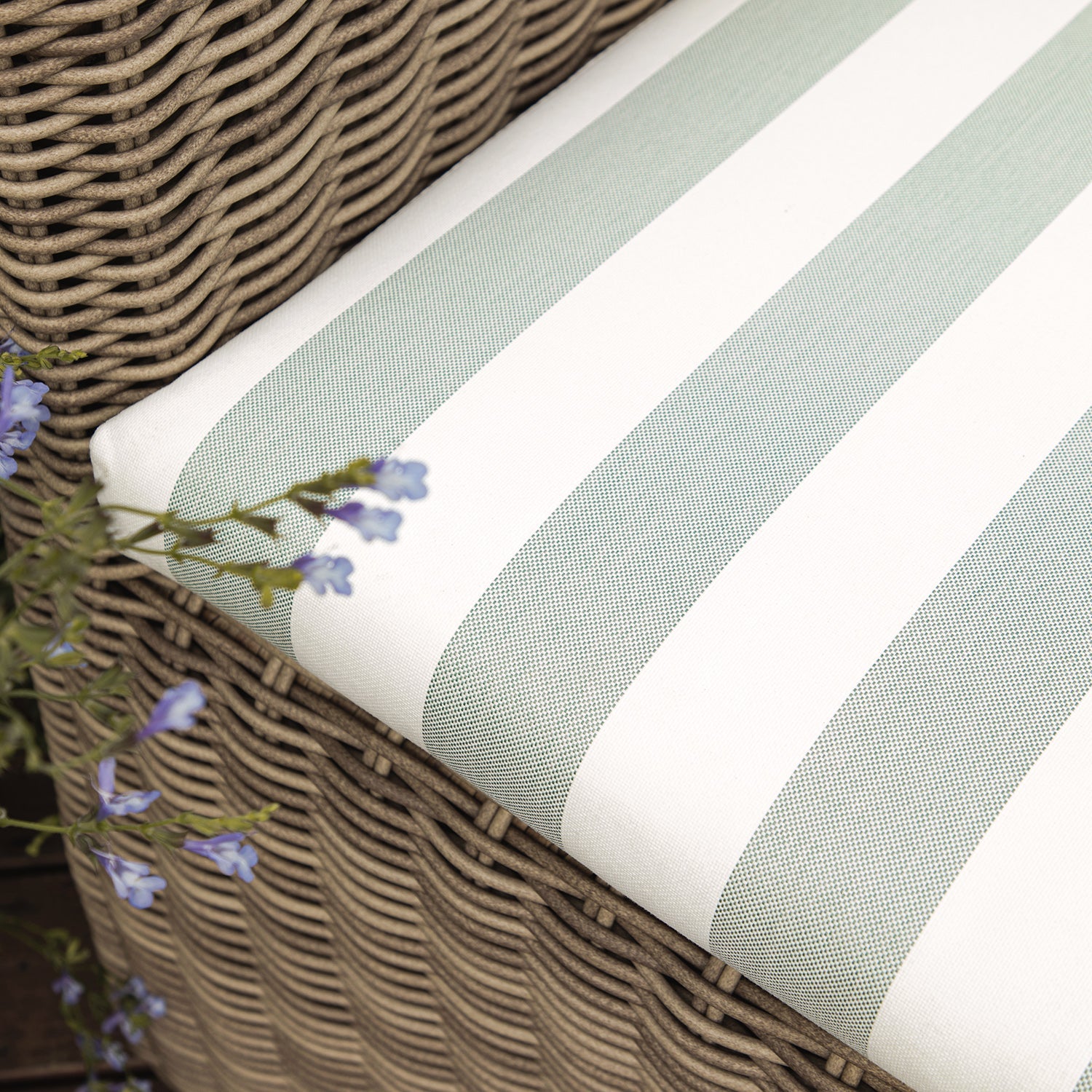 Bellagio Round Wicker Bistro Set with Rising Side Table, Natural with Sage Stripes