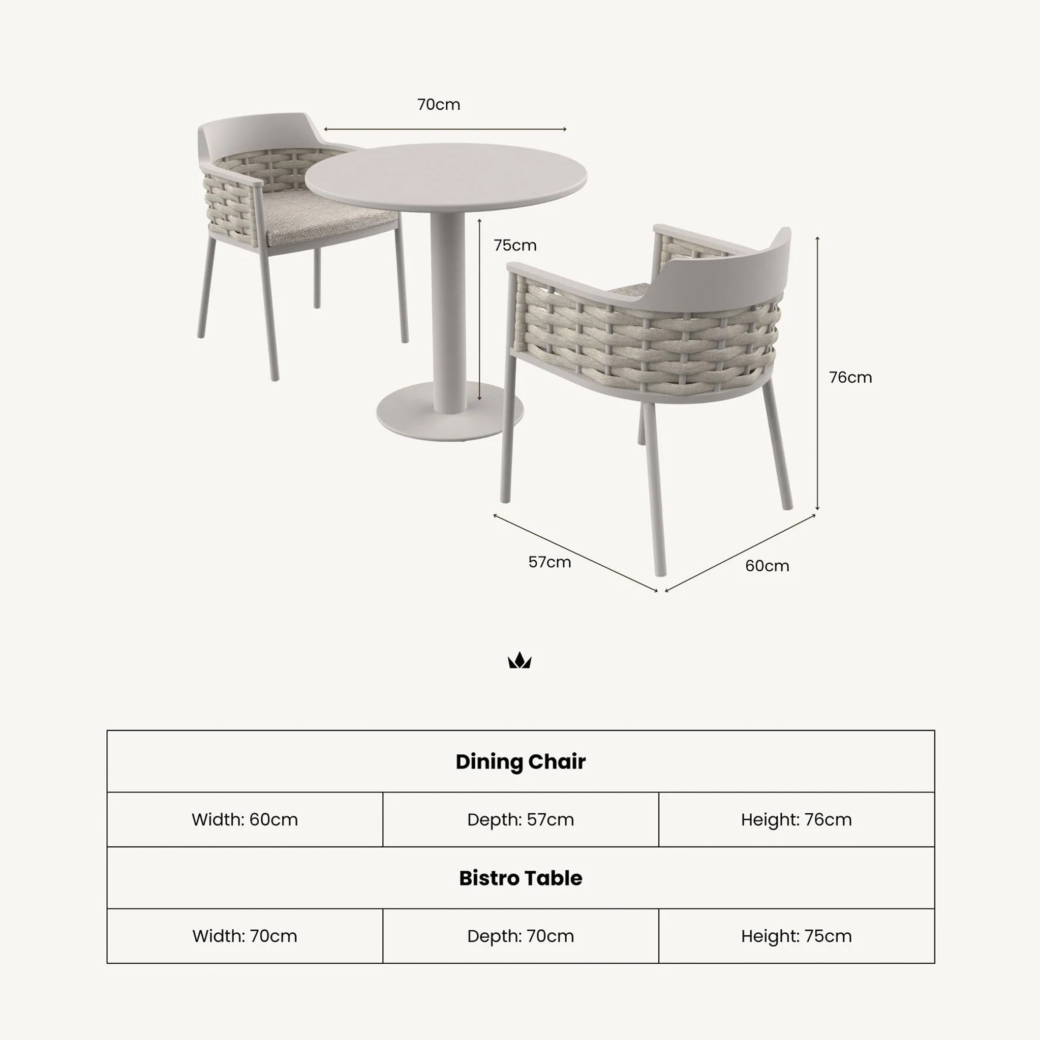 Olma 2 Seater Bistro Set