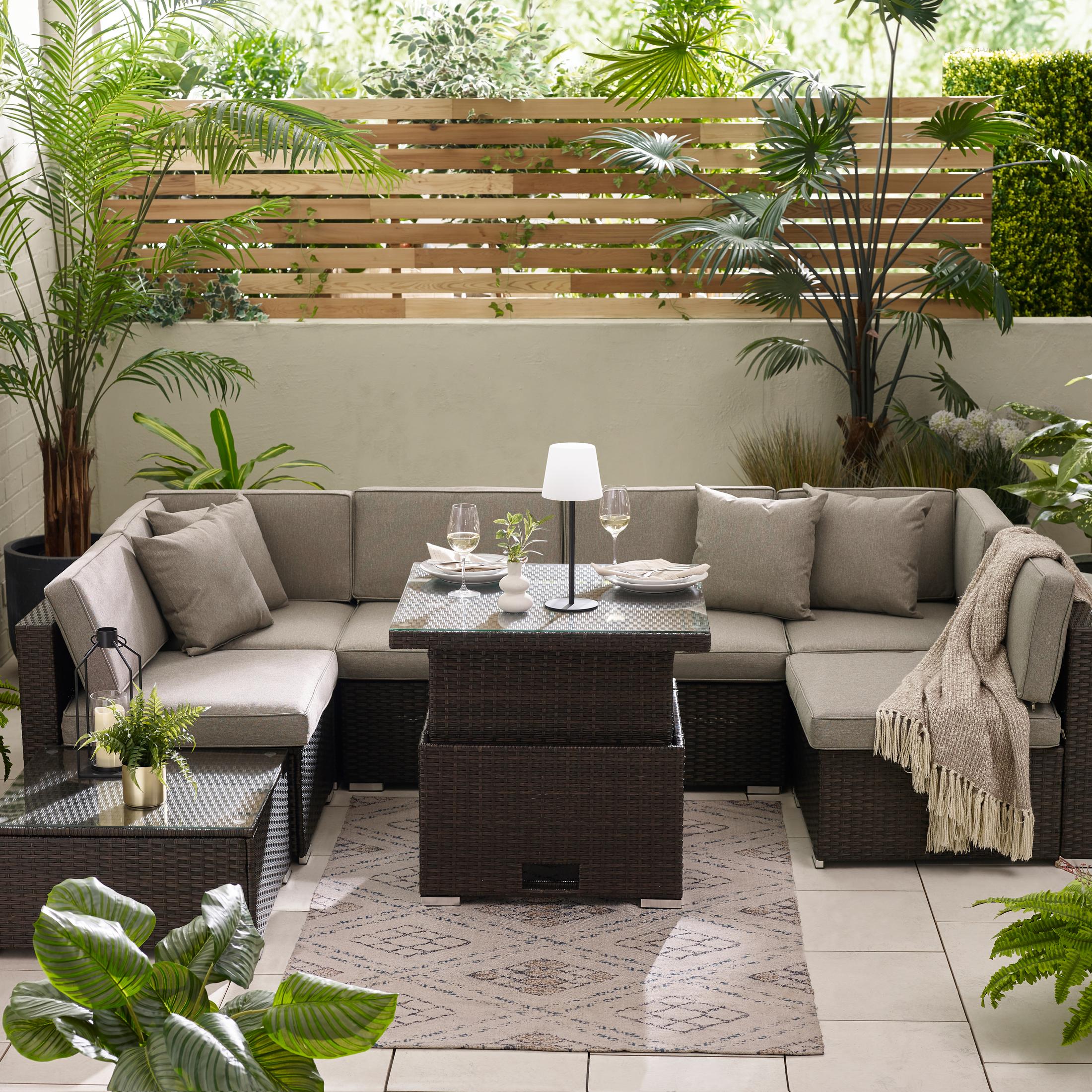 Orlando Brown Rattan Rising Garden Coffee to Dining Table