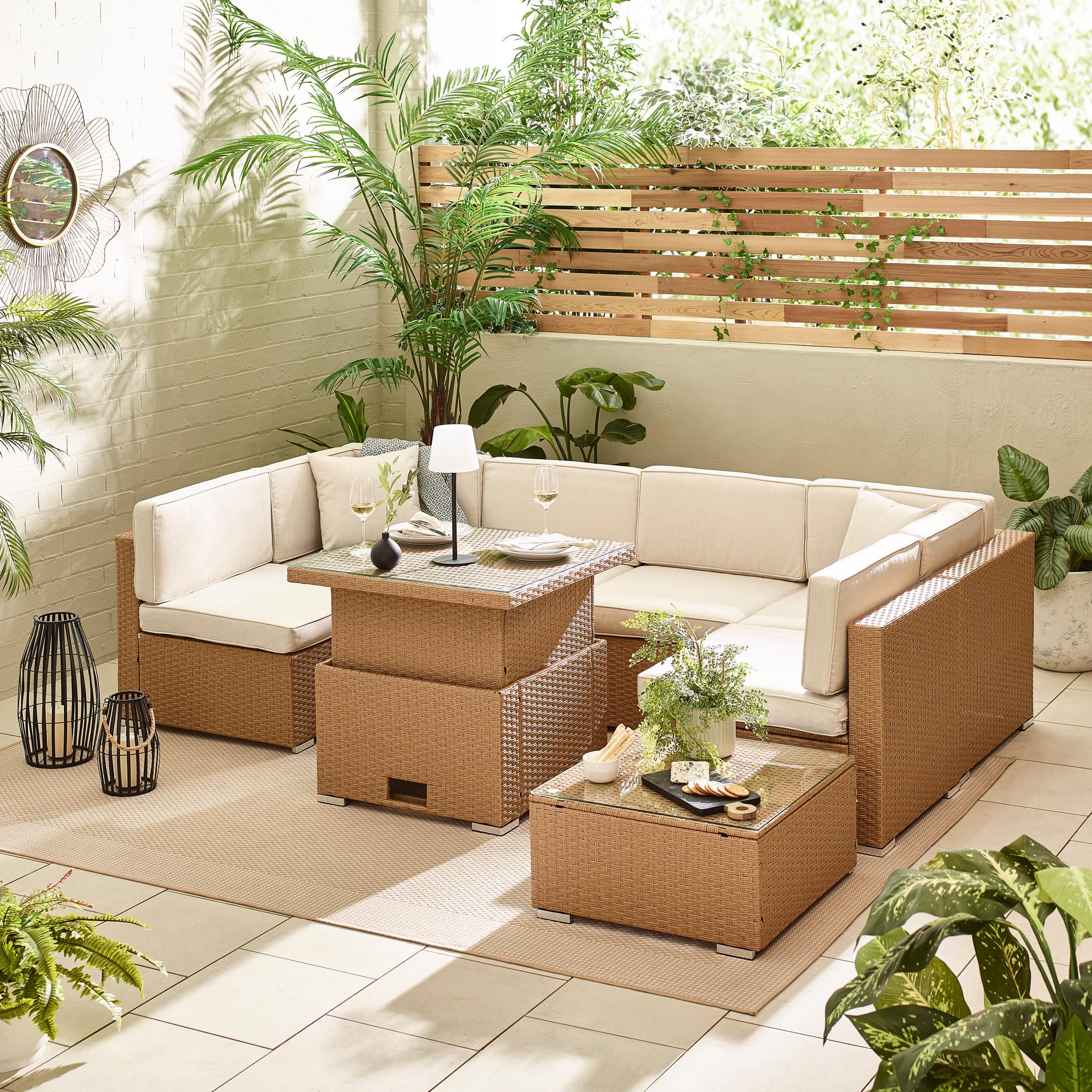Orlando Beige Rattan Rising Garden Coffee to Dining Table