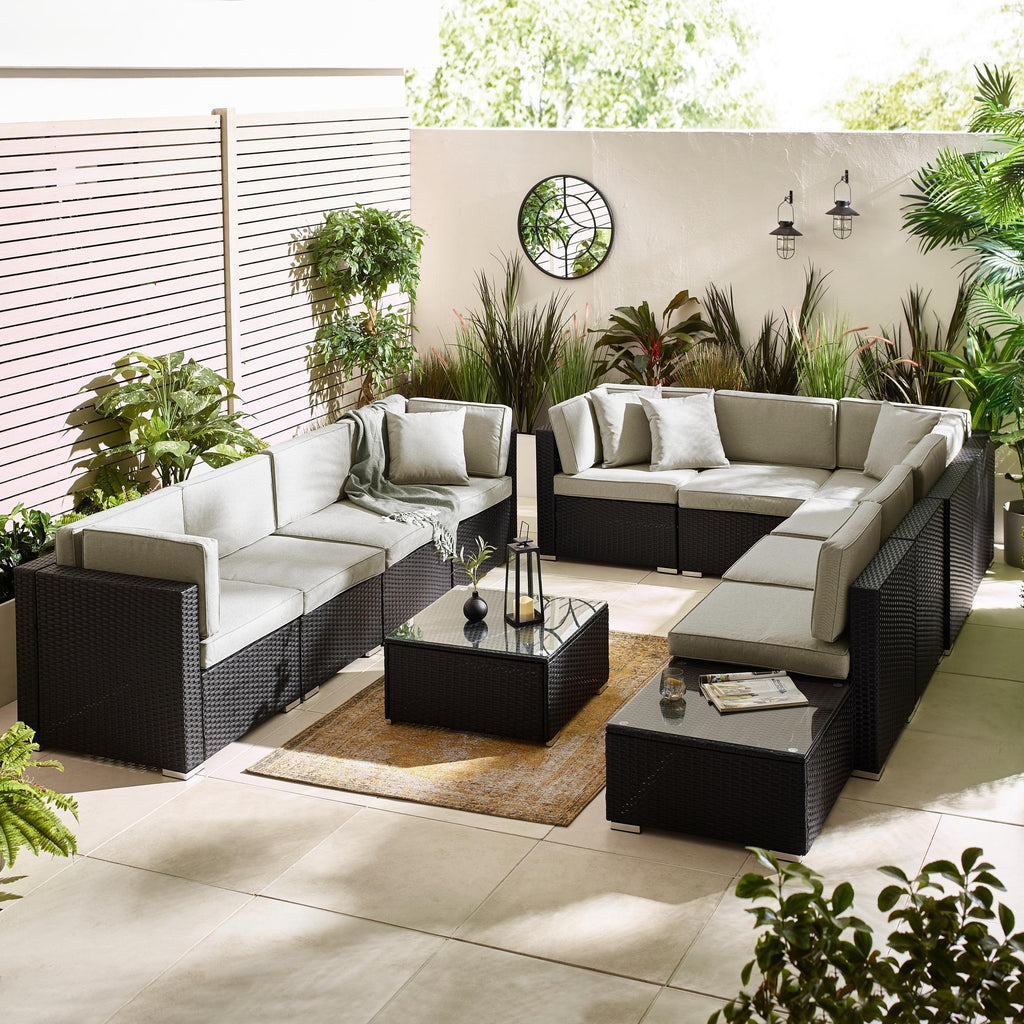 Orlando Black Rattan & Grey 10 Seat Modular Garden Sofa