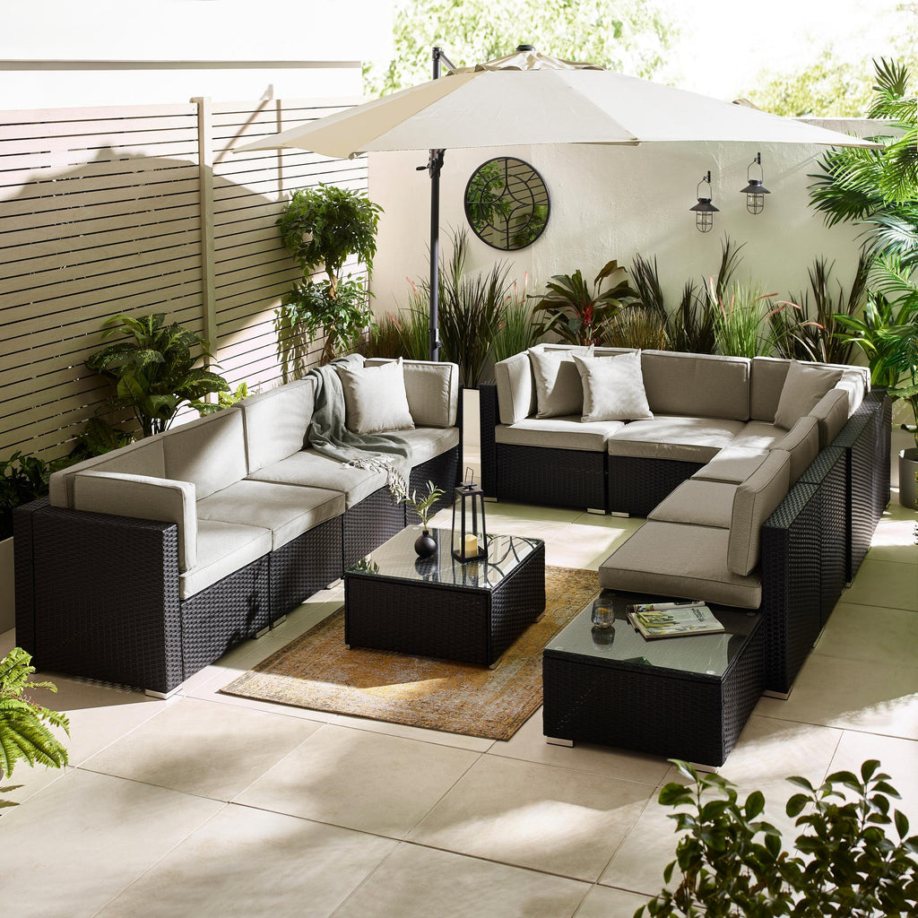 Orlando Black Rattan & Grey 10 Seat Modular Garden Sofa