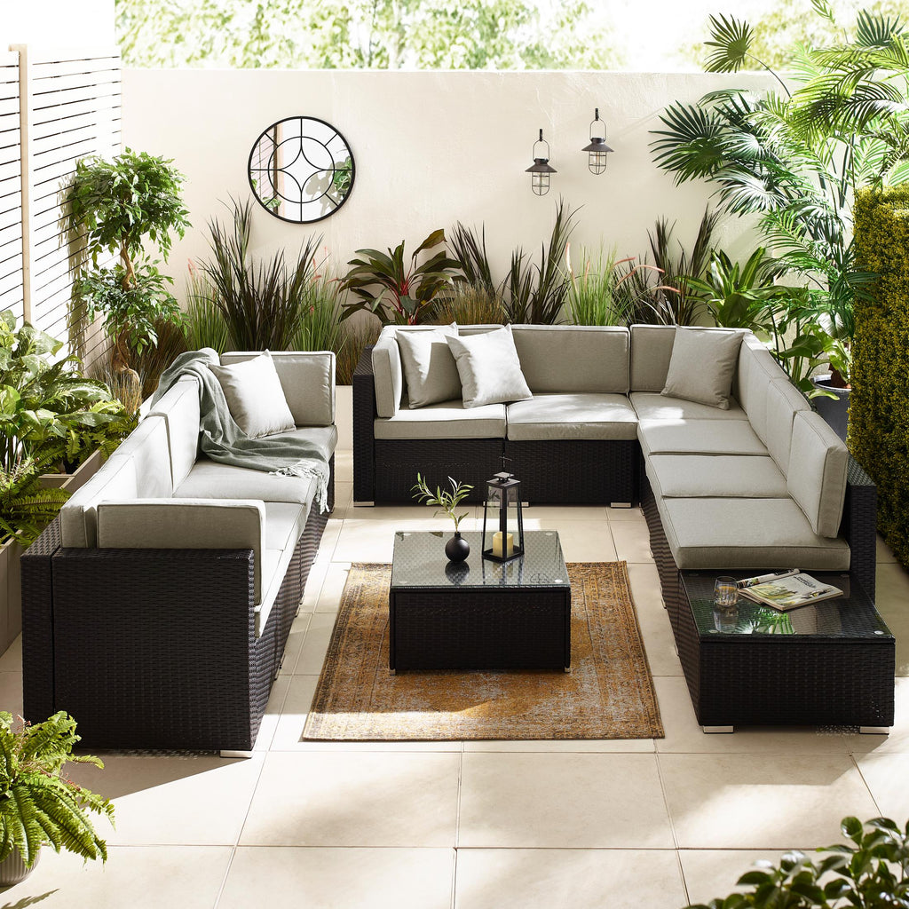 Orlando Black Rattan & Grey 10 Seat Modular Garden Sofa