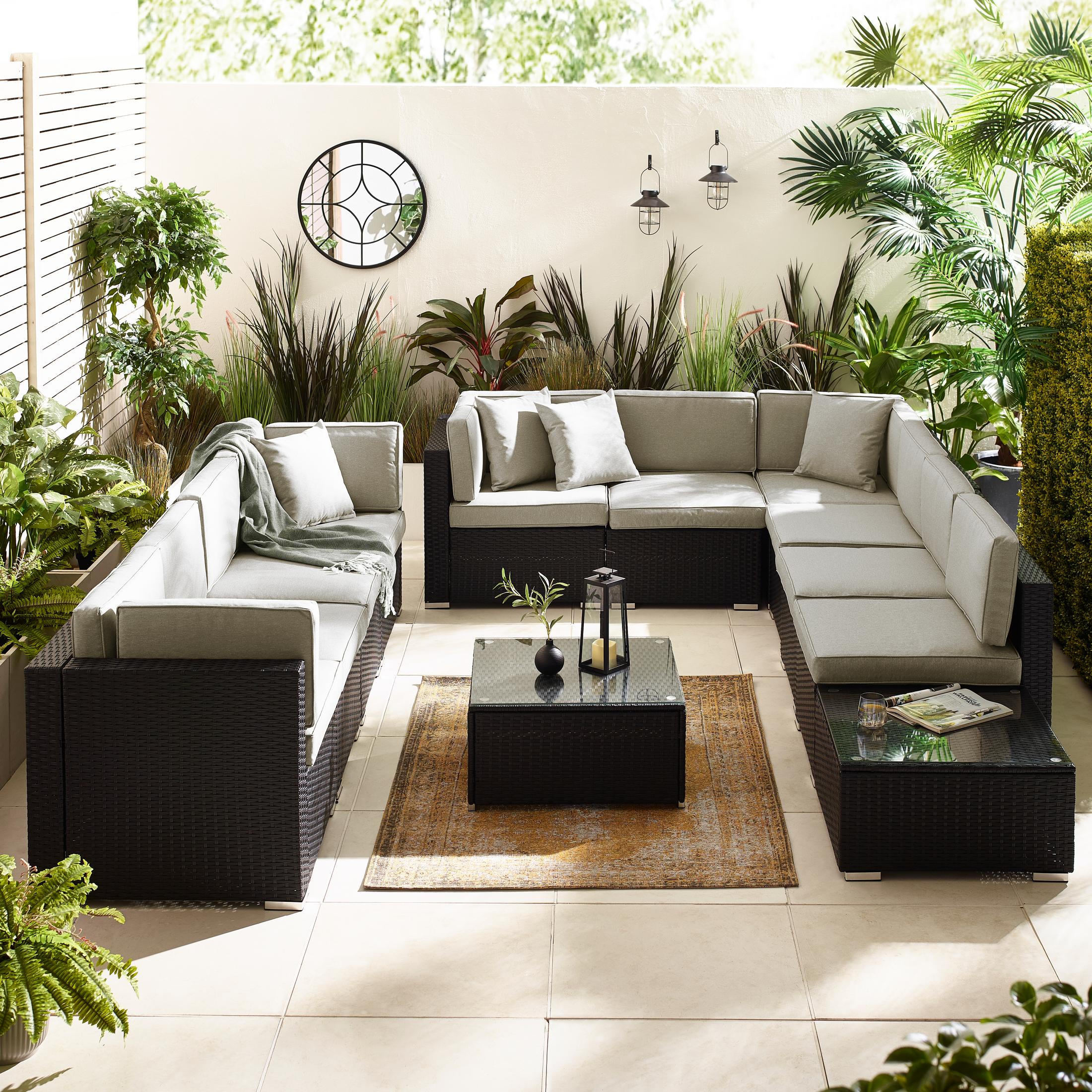 Orlando Black Rattan & Grey 10 Seat Modular Garden Sofa
