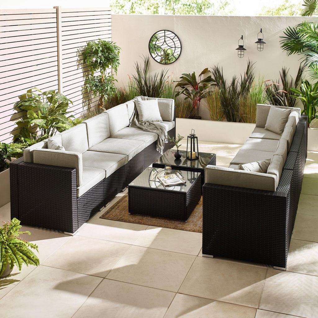 Orlando Black Rattan & Grey 10 Seat Modular Garden Sofa