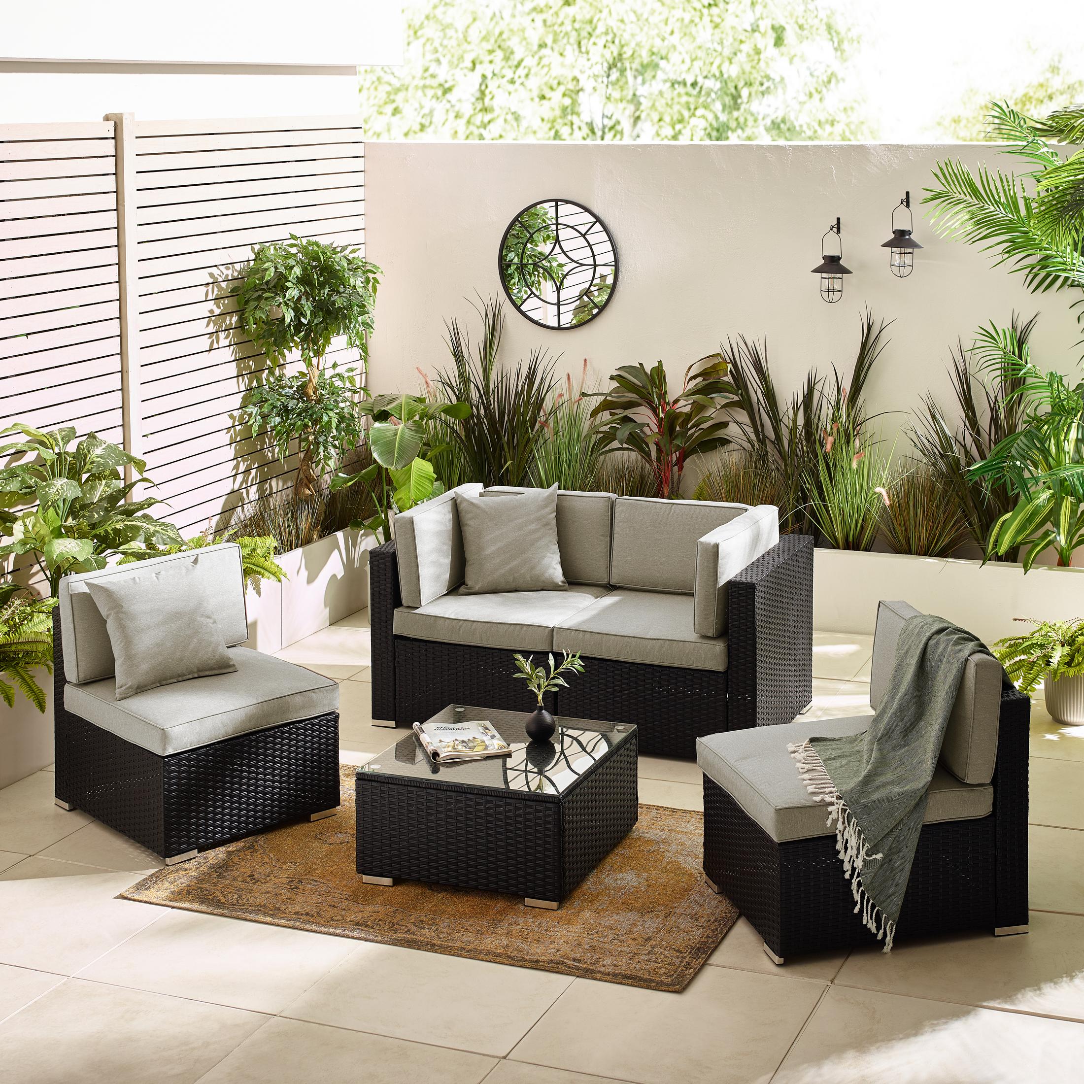 Orlando Black Rattan & Grey 4 Seat Modular Garden Sofa
