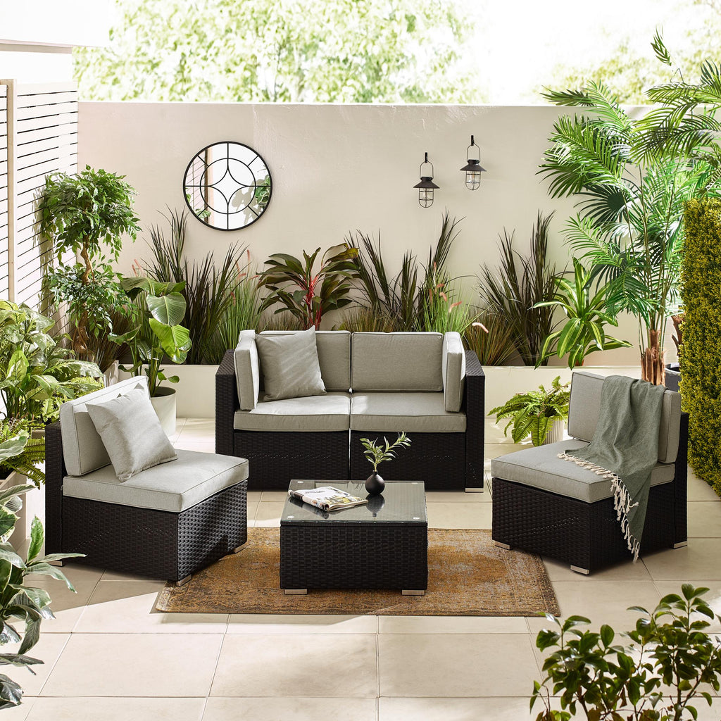 Orlando Black Rattan & Grey 4 Seat Modular Garden Sofa