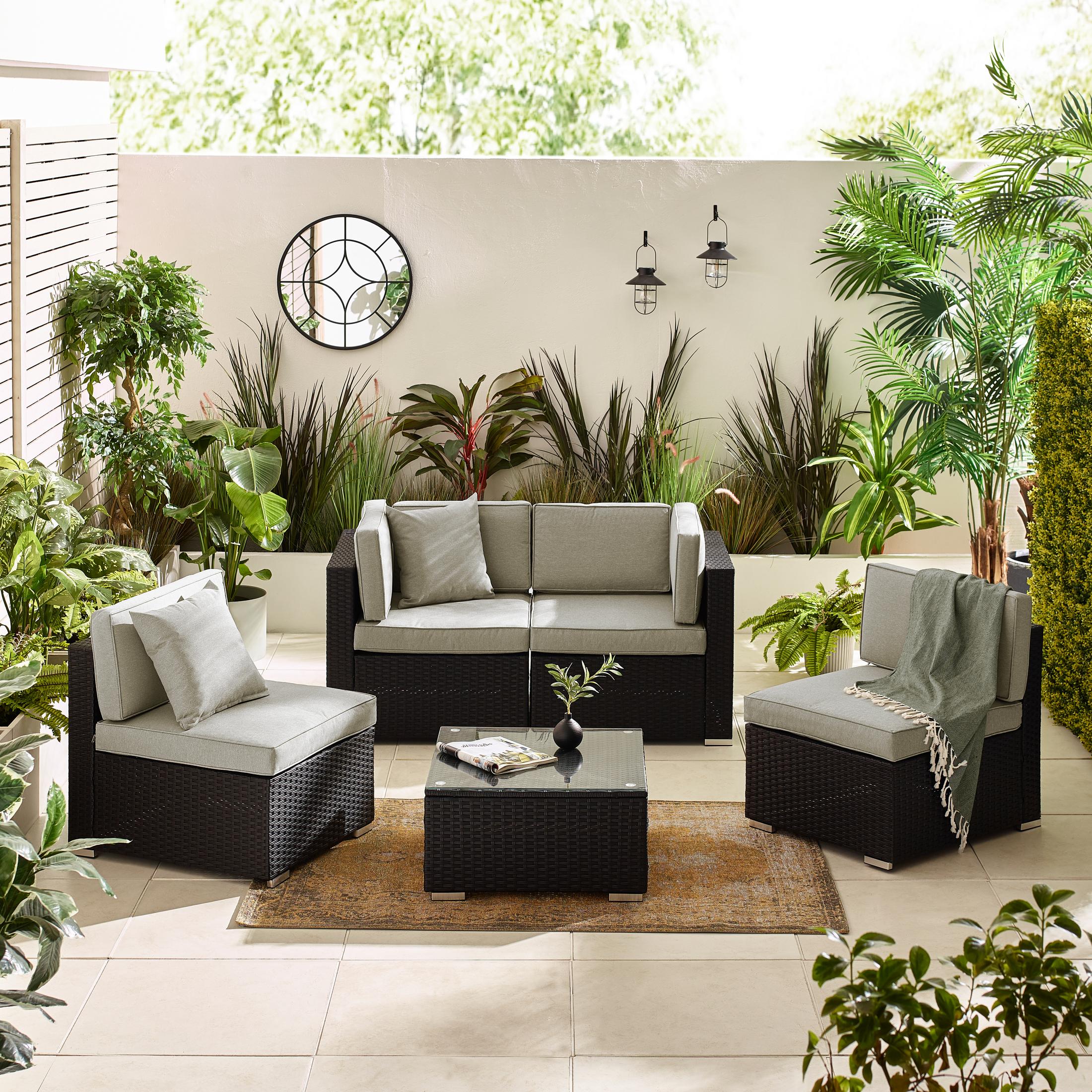 Orlando Black Rattan & Grey 4 Seat Modular Garden Sofa