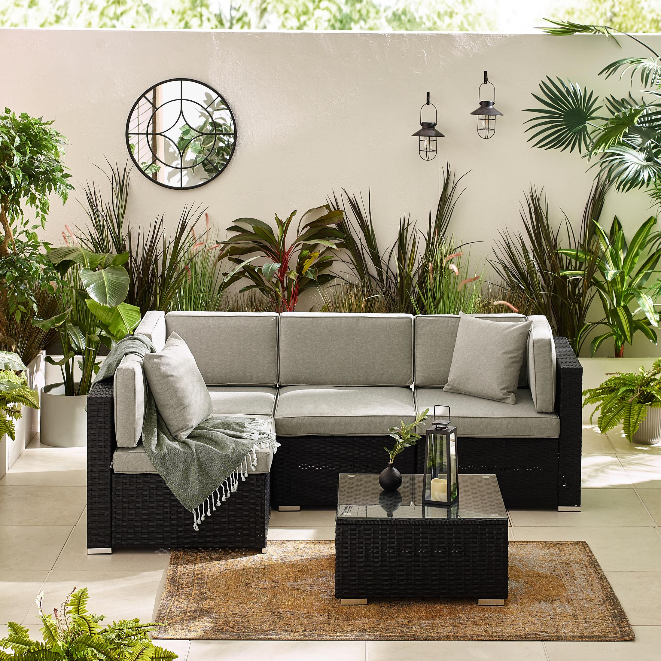 Orlando Black Rattan & Grey 4 Seat Modular Garden Sofa