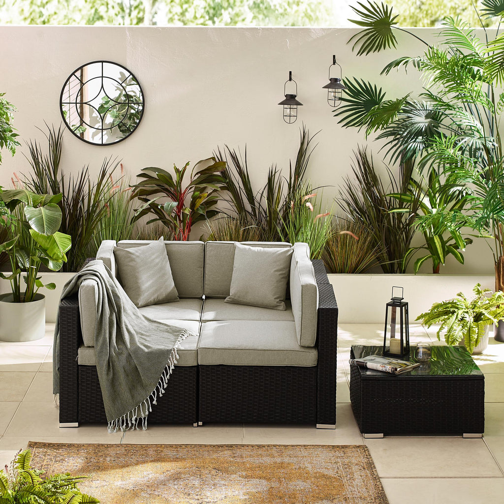 Orlando Black Rattan & Grey 4 Seat Modular Garden Sofa