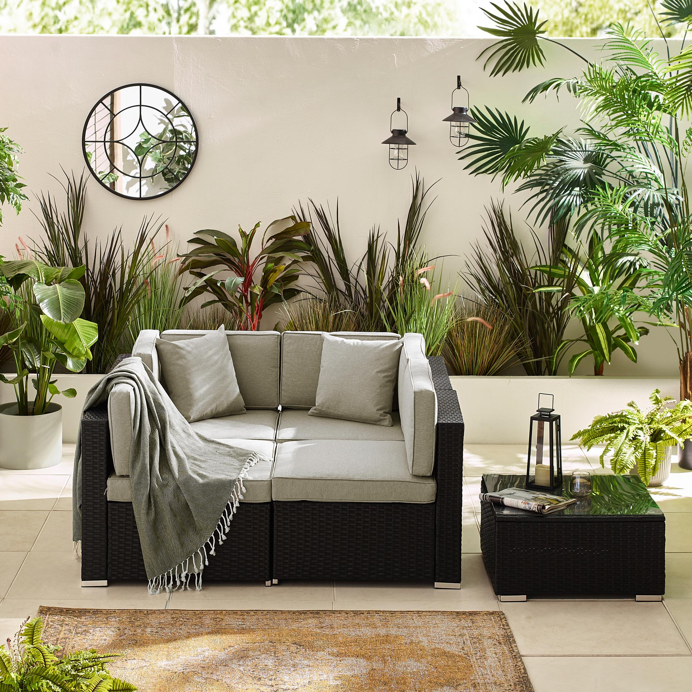 Orlando Black Rattan & Grey 4 Seat Modular Garden Sofa