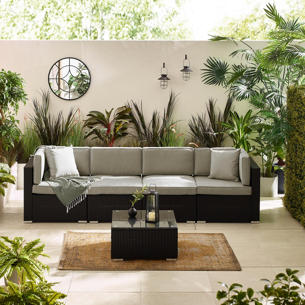 Orlando Black Rattan & Grey 4 Seat Modular Garden Sofa